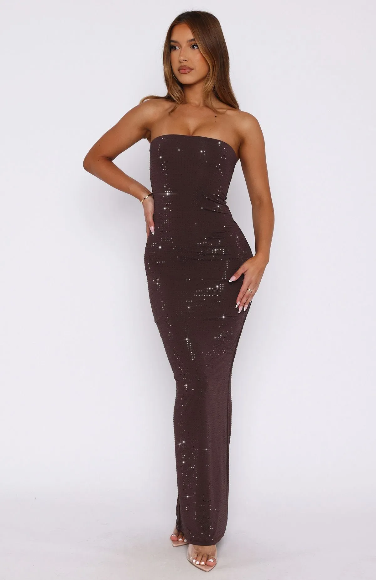 Platinum Maxi Dress Chocolate sold by White Fox Boutique product image thumbnail 2