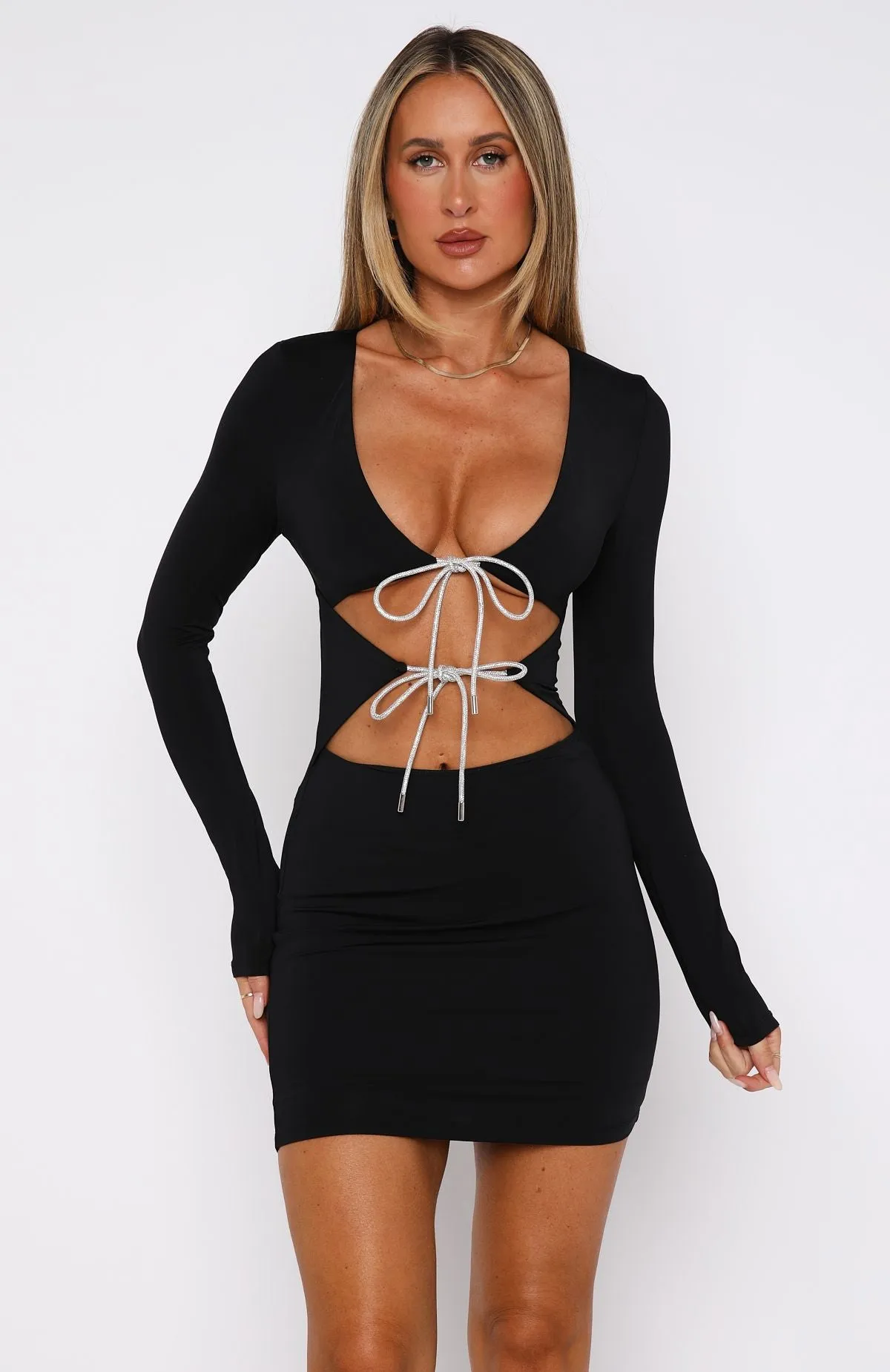 Dance Until Dawn Long Sleeve Mini Dress Black sold by White Fox Boutique product image thumbnail 2