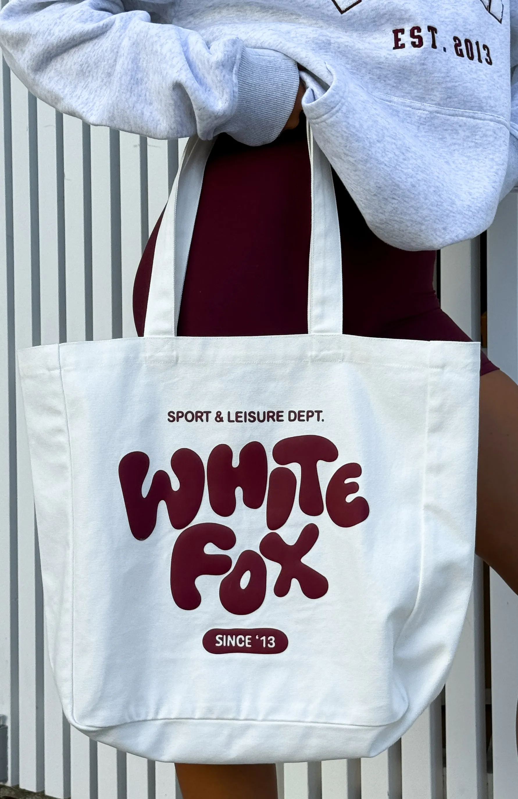Balanced Tote Bag White/Maroon sold by White Fox Boutique