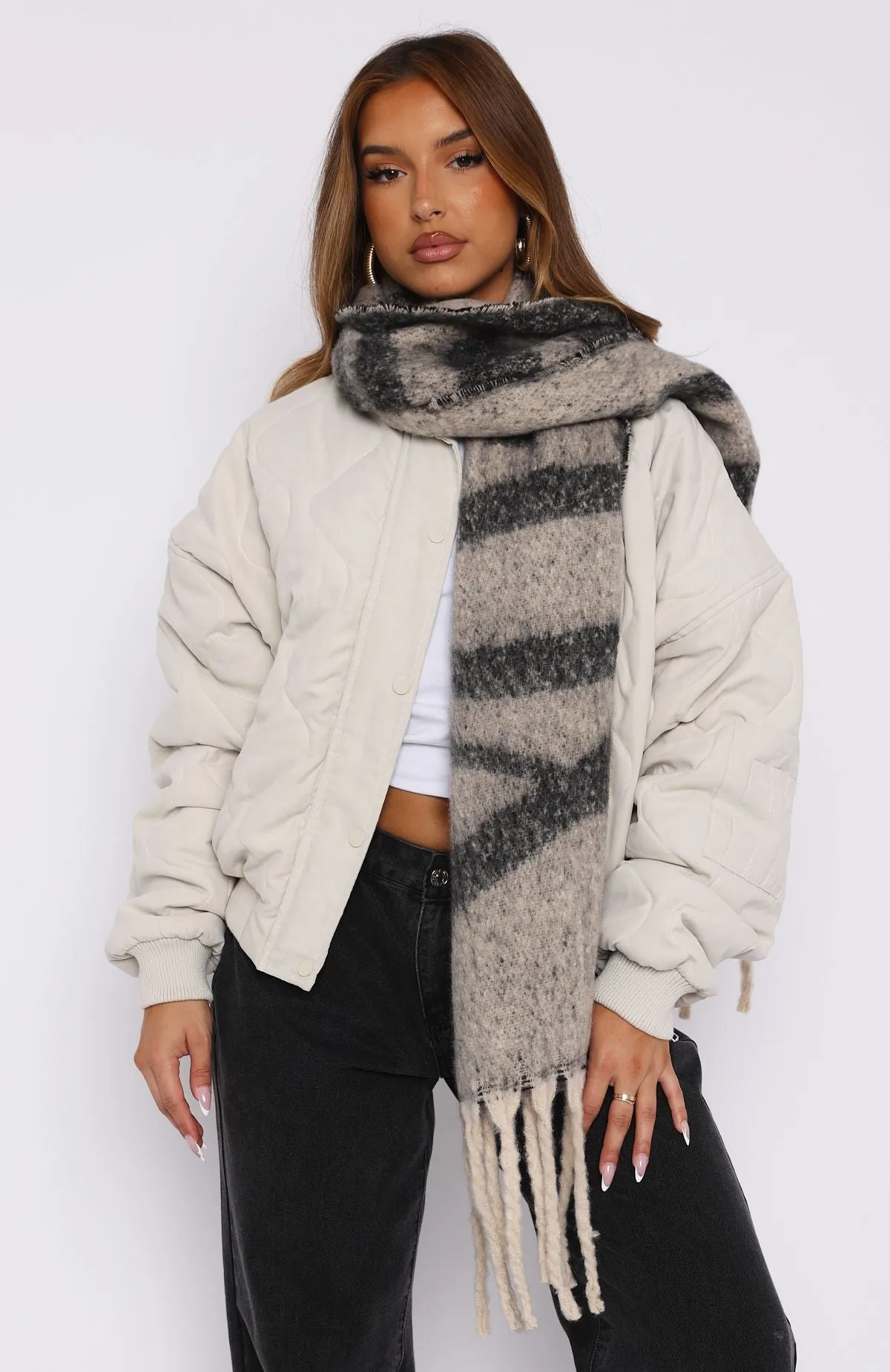 Warm Hug Scarf Black/White sold by White Fox Boutique product image thumbnail 3