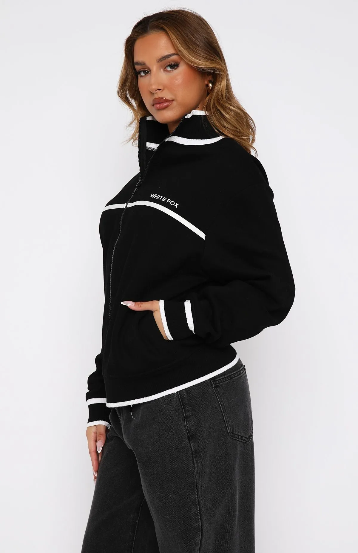 Sign Me Up Zip Front Sweater Black sold by White Fox Boutique product image thumbnail 3