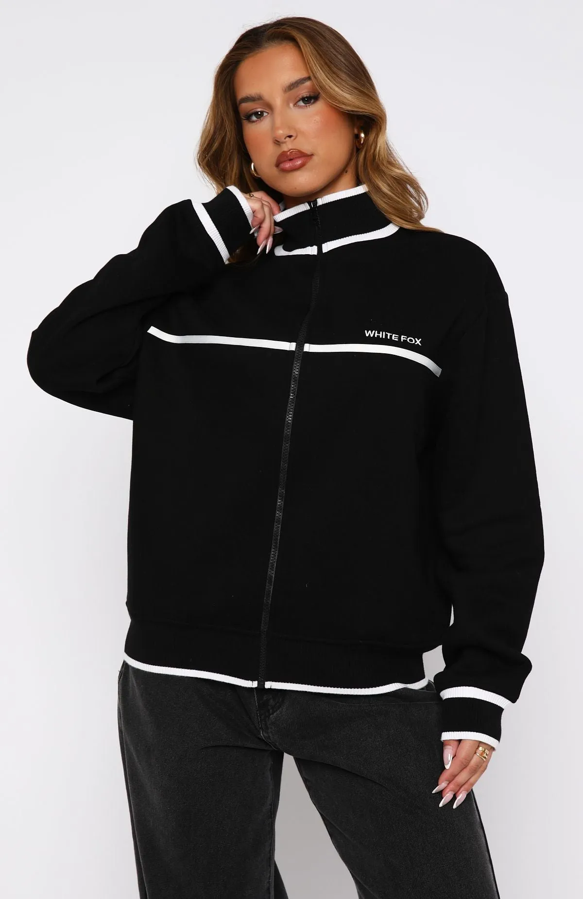 Sign Me Up Zip Front Sweater Black sold by White Fox Boutique product image thumbnail 2