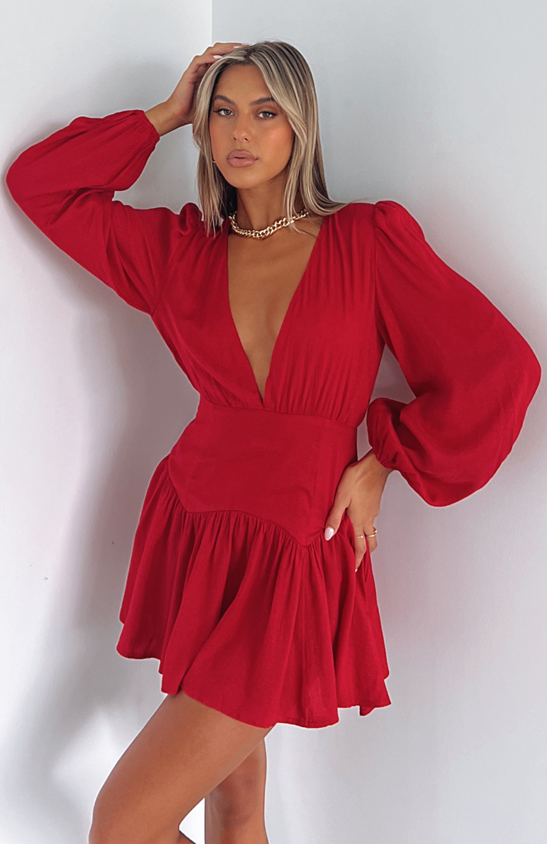 True To You Long Sleeve Mini Dress Red sold by White Fox Boutique