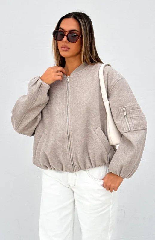Rainy Day's Bomber Jacket Taupe sold by White Fox Boutique