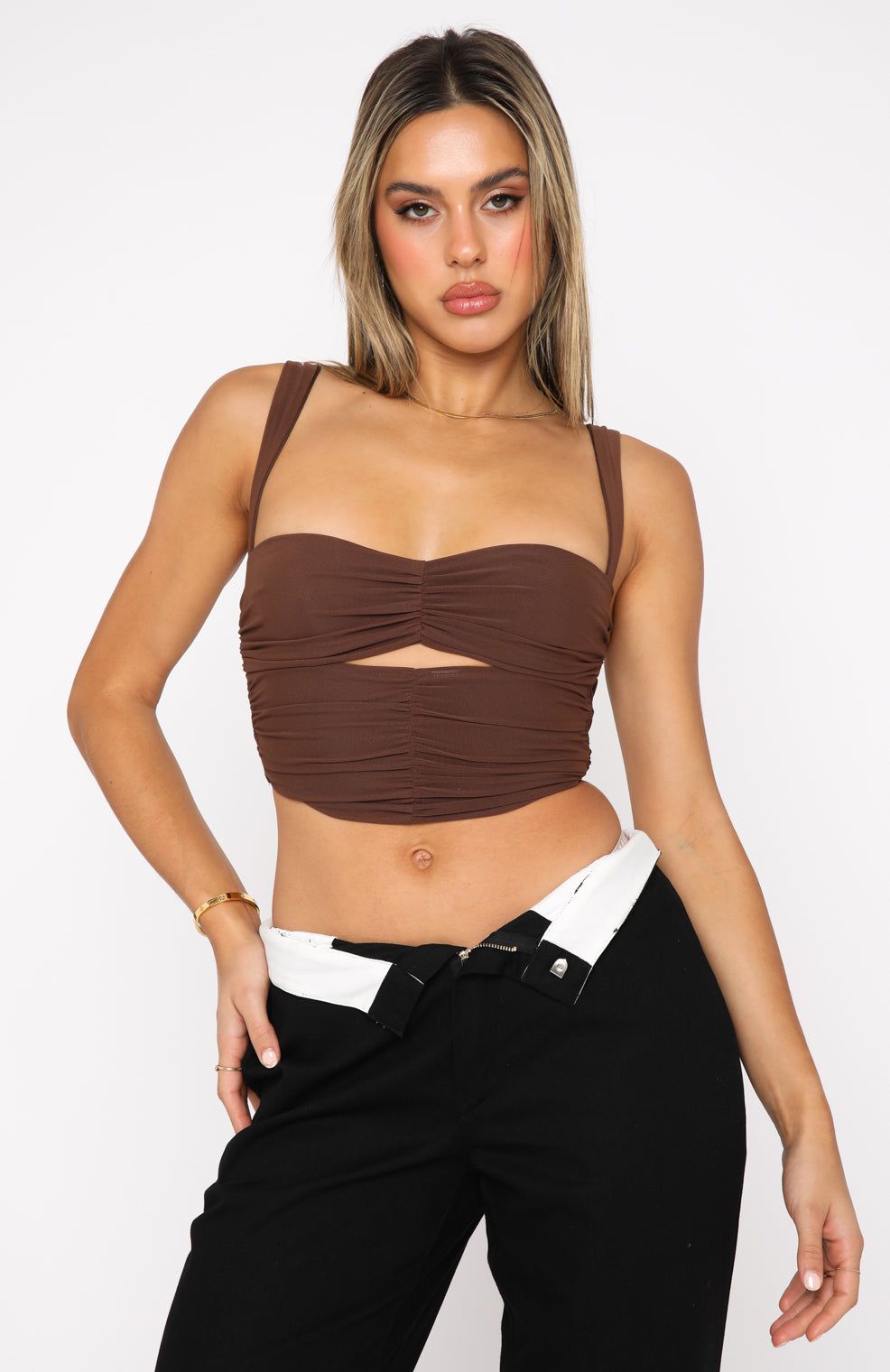 Over To You Crop Chocolate sold by White Fox Boutique product image thumbnail 2