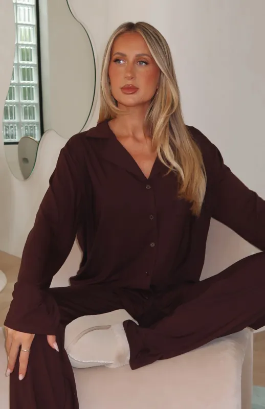 Pillow Talk Long Sleeve Pyjama Set Chocolate sold by White Fox Boutique
