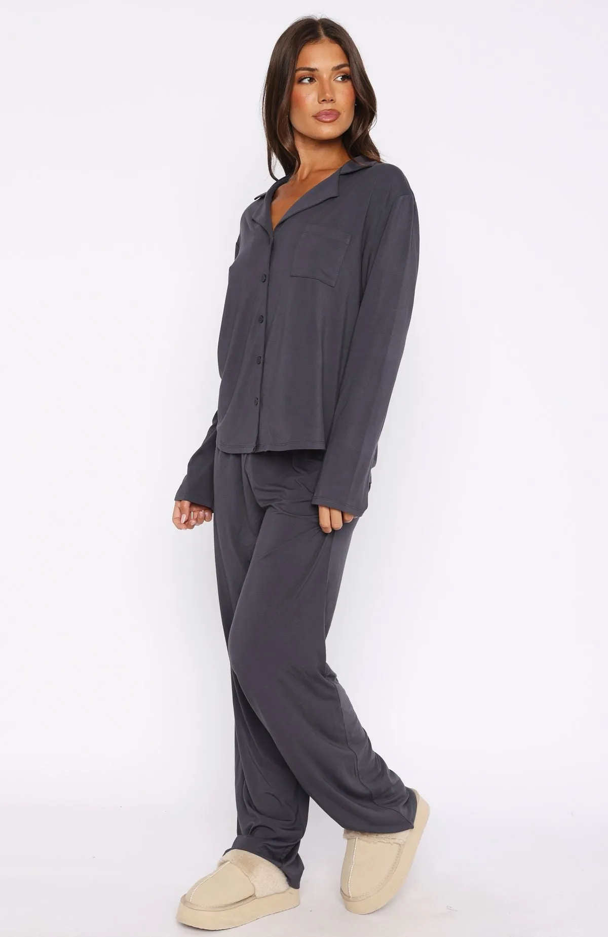 Pillow Talk Long Sleeve Pyjama Set Charcoal sold by White Fox Boutique product image thumbnail 3