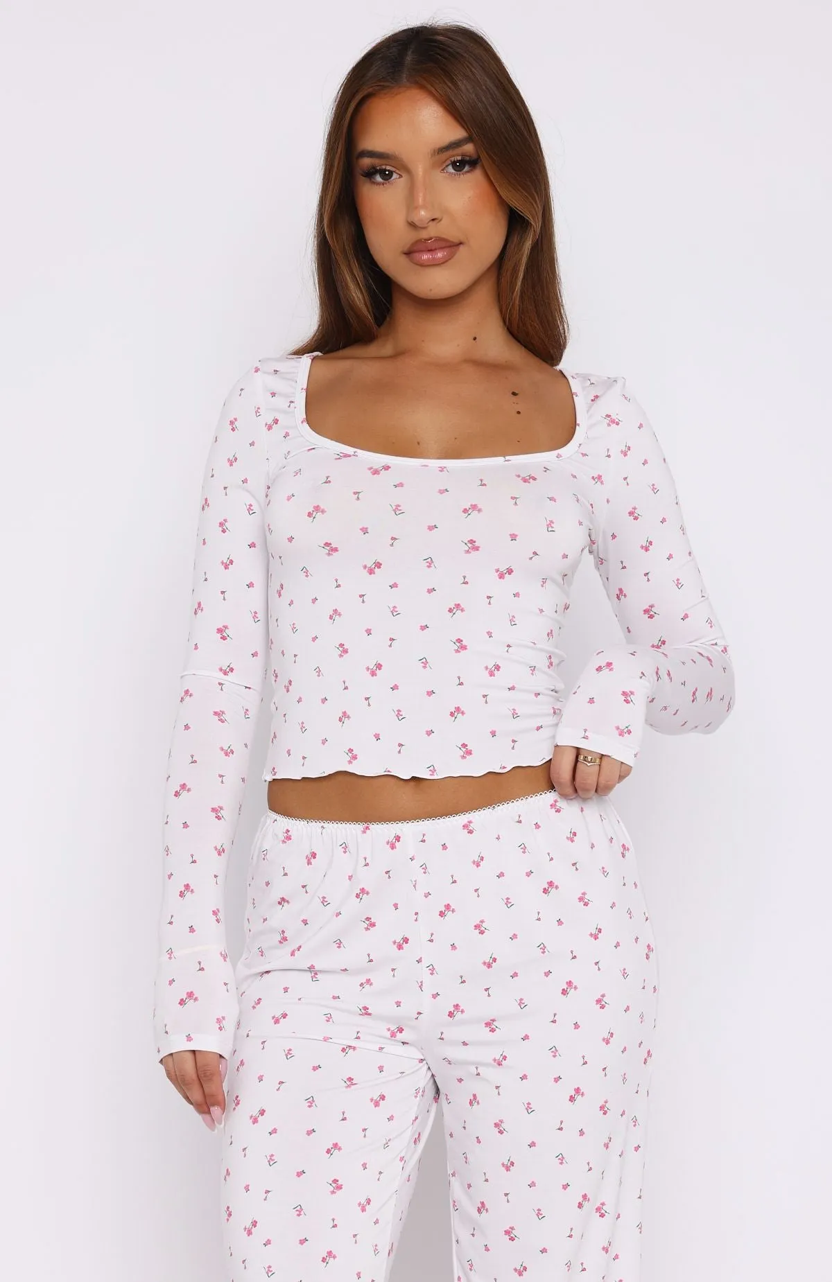 Dreamy Long Sleeve Pyjama Top Pink Blossom sold by White Fox Boutique product image thumbnail 2