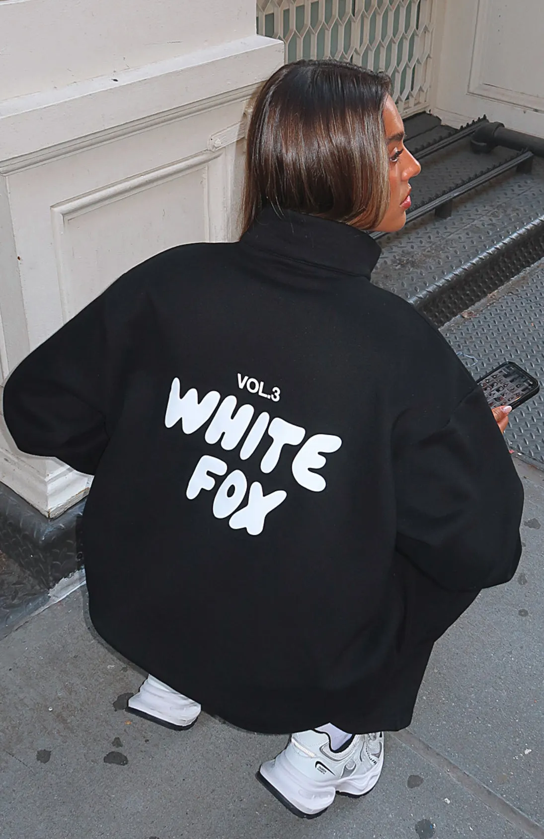 Offstage Zip Front Sweater Monochrome sold by White Fox Boutique