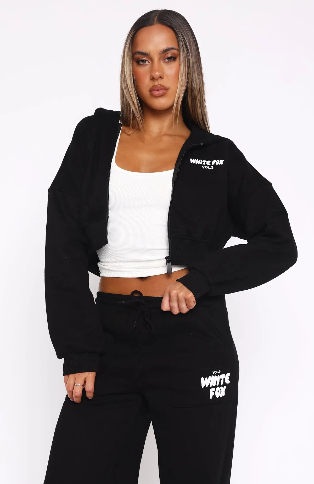 Offstage Cropped Zip Hoodie Monochrome sold by White Fox Boutique product image thumbnail 5