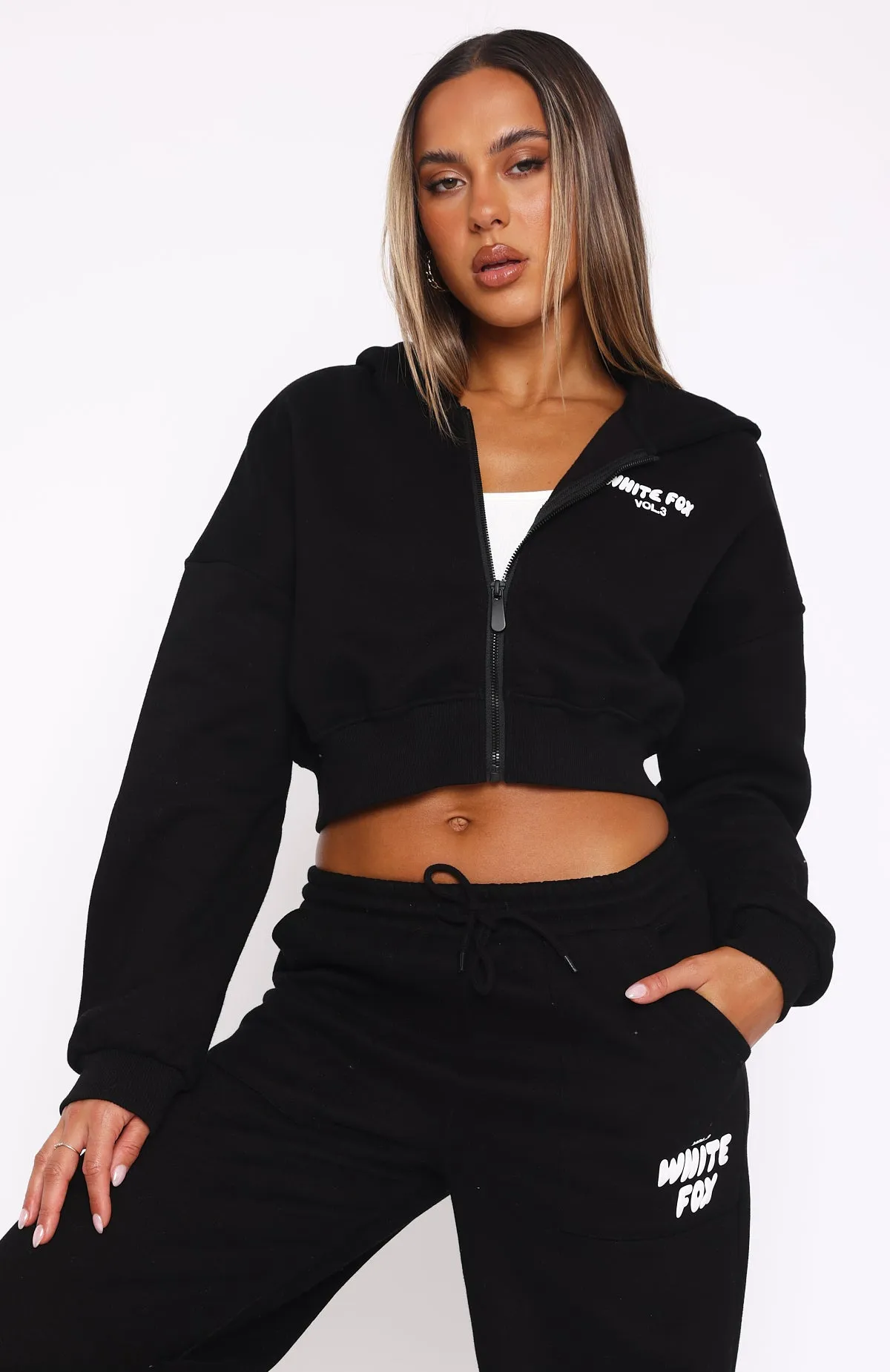 Offstage Cropped Zip Hoodie Monochrome sold by White Fox Boutique product image thumbnail 2