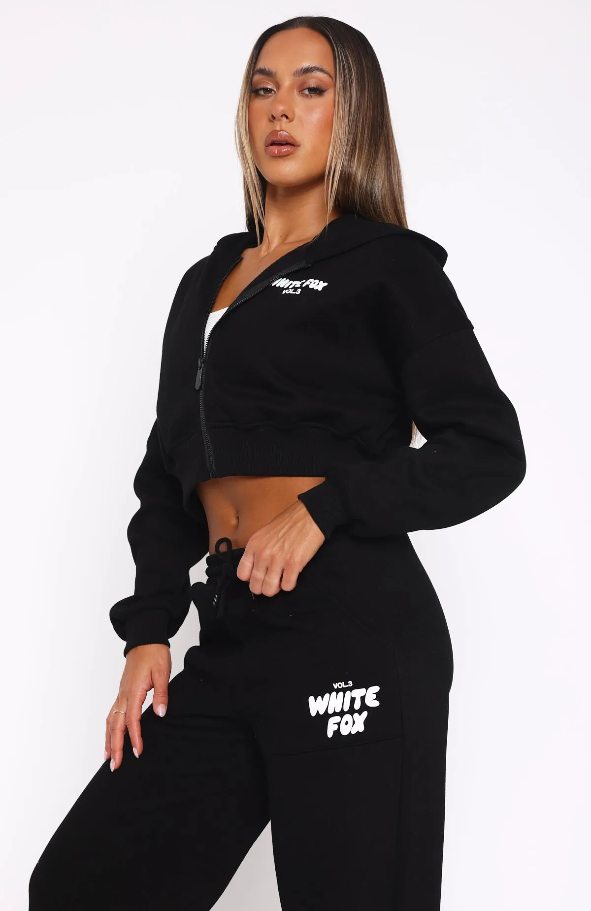 Offstage Cropped Zip Hoodie Monochrome sold by White Fox Boutique product image thumbnail 3