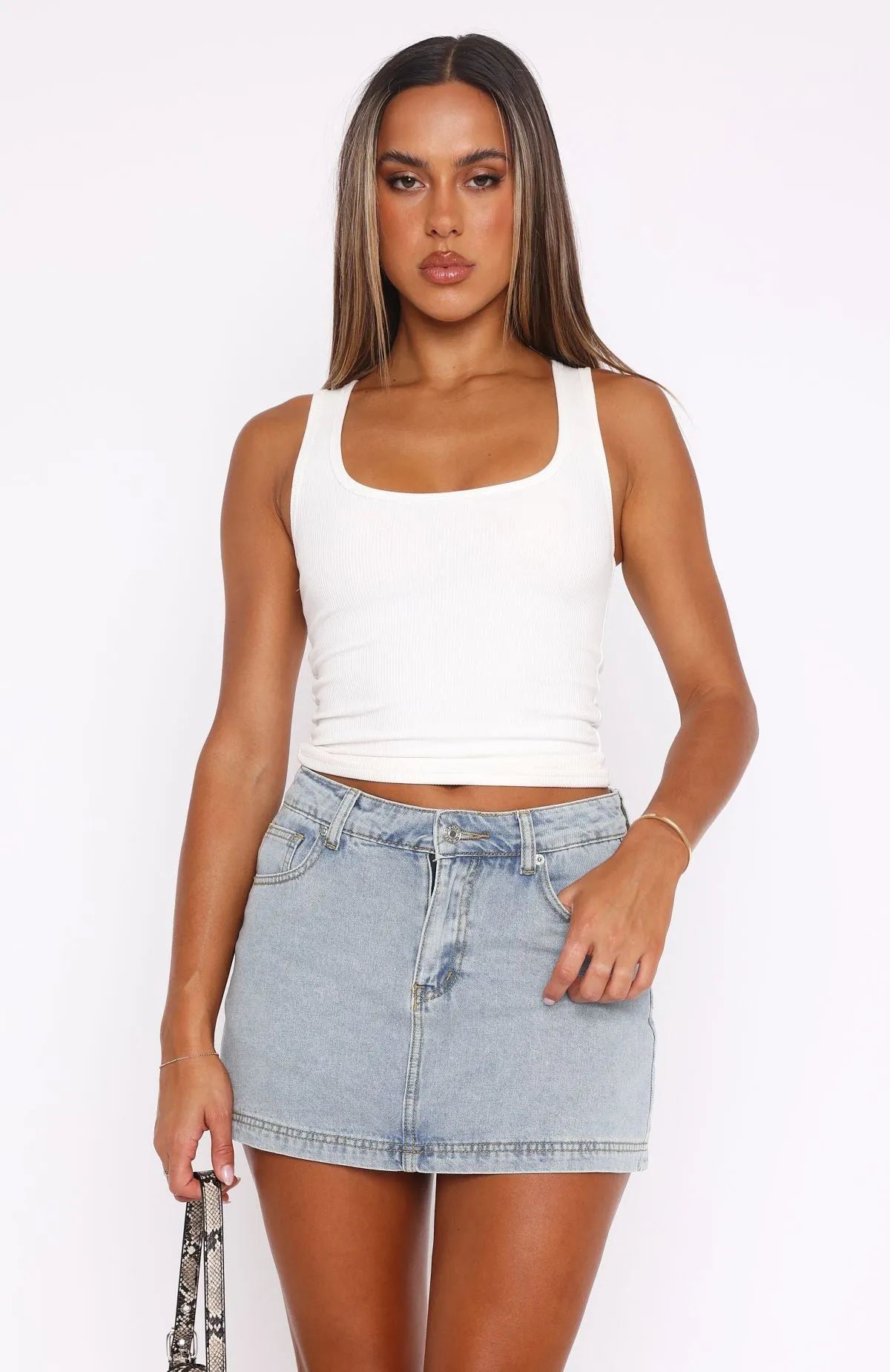 Don't Leave Me Denim Skort Light Blue Wash sold by White Fox Boutique product image thumbnail 2