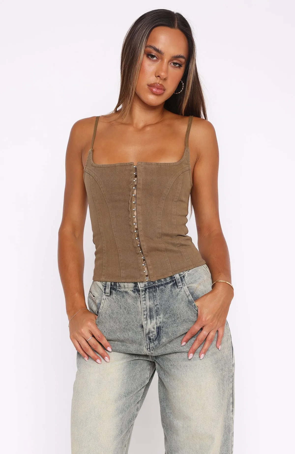 Nothing Stopping You Denim Bustier Mushroom sold by White Fox Boutique product image thumbnail 2