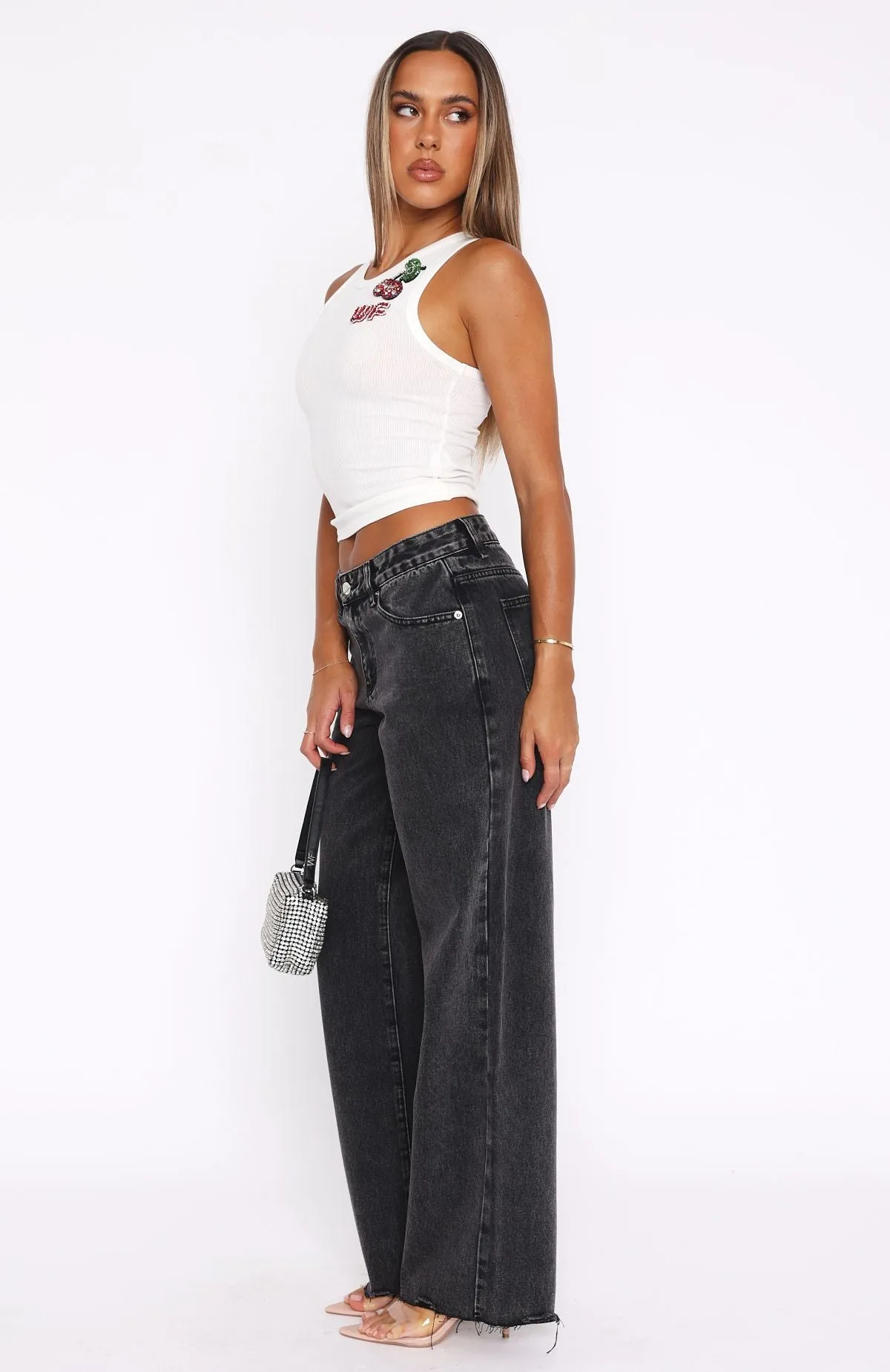 Claire Low Rise Wide Leg Jeans Black Acid sold by White Fox Boutique product image thumbnail 3