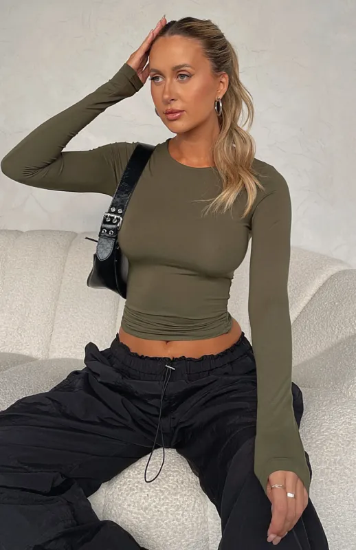 Only For Tonight Long Sleeve Top Army sold by White Fox Boutique