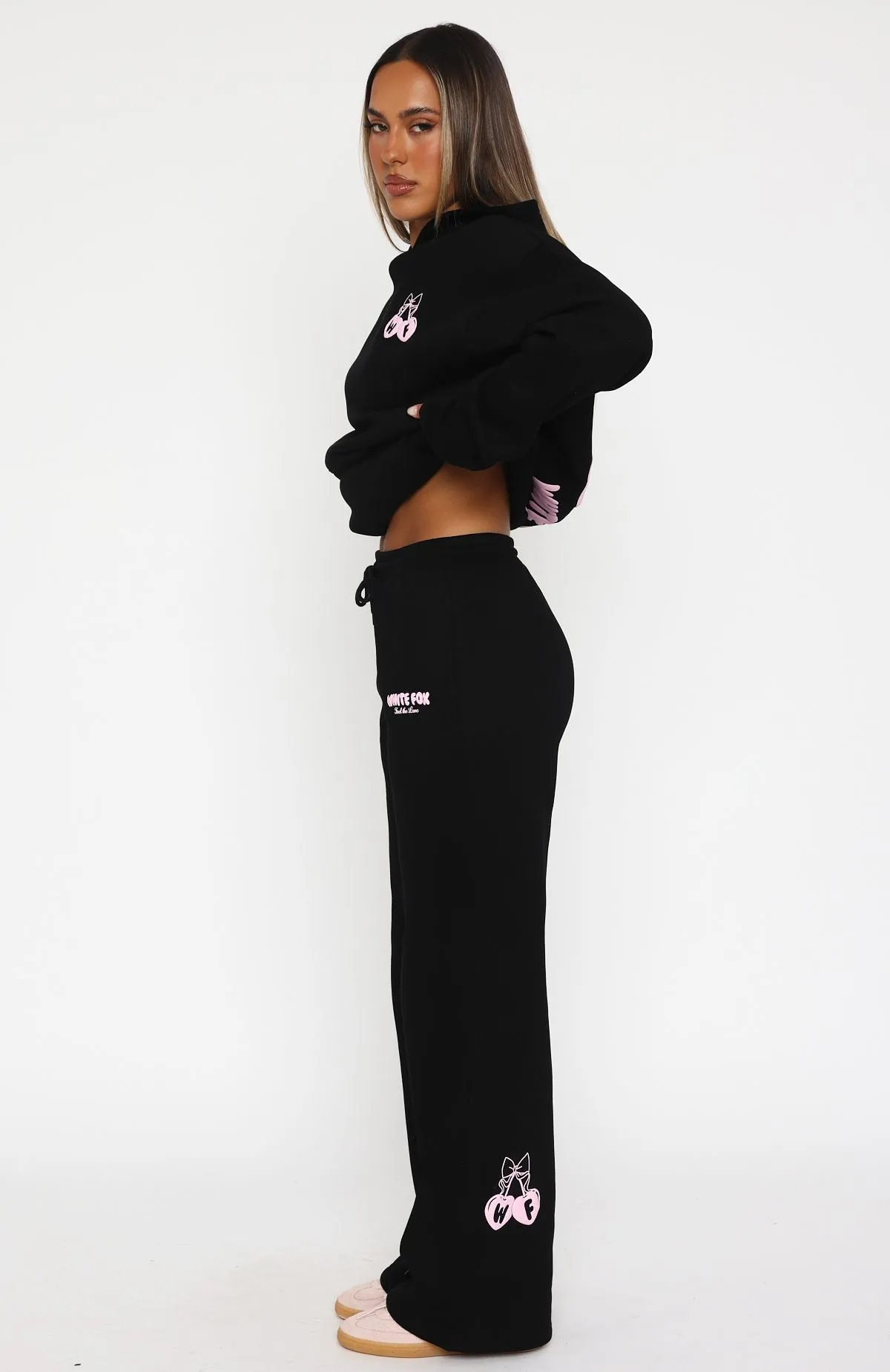 Feel The Love Wide Leg Sweatpants Black sold by White Fox Boutique product image thumbnail 3