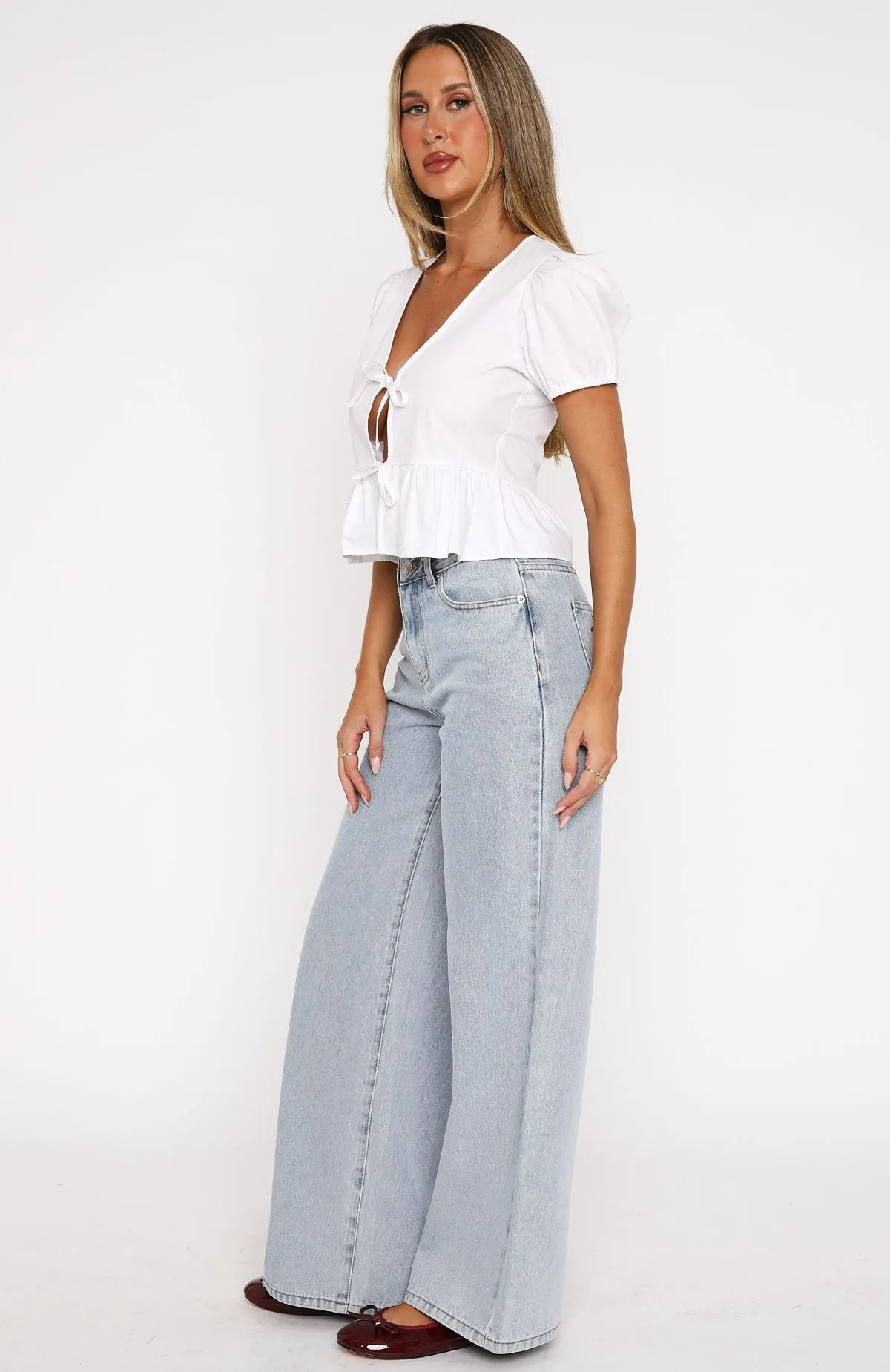 Lily Mid Rise Wide Leg Jeans Mid Blue sold by White Fox Boutique product image thumbnail 4