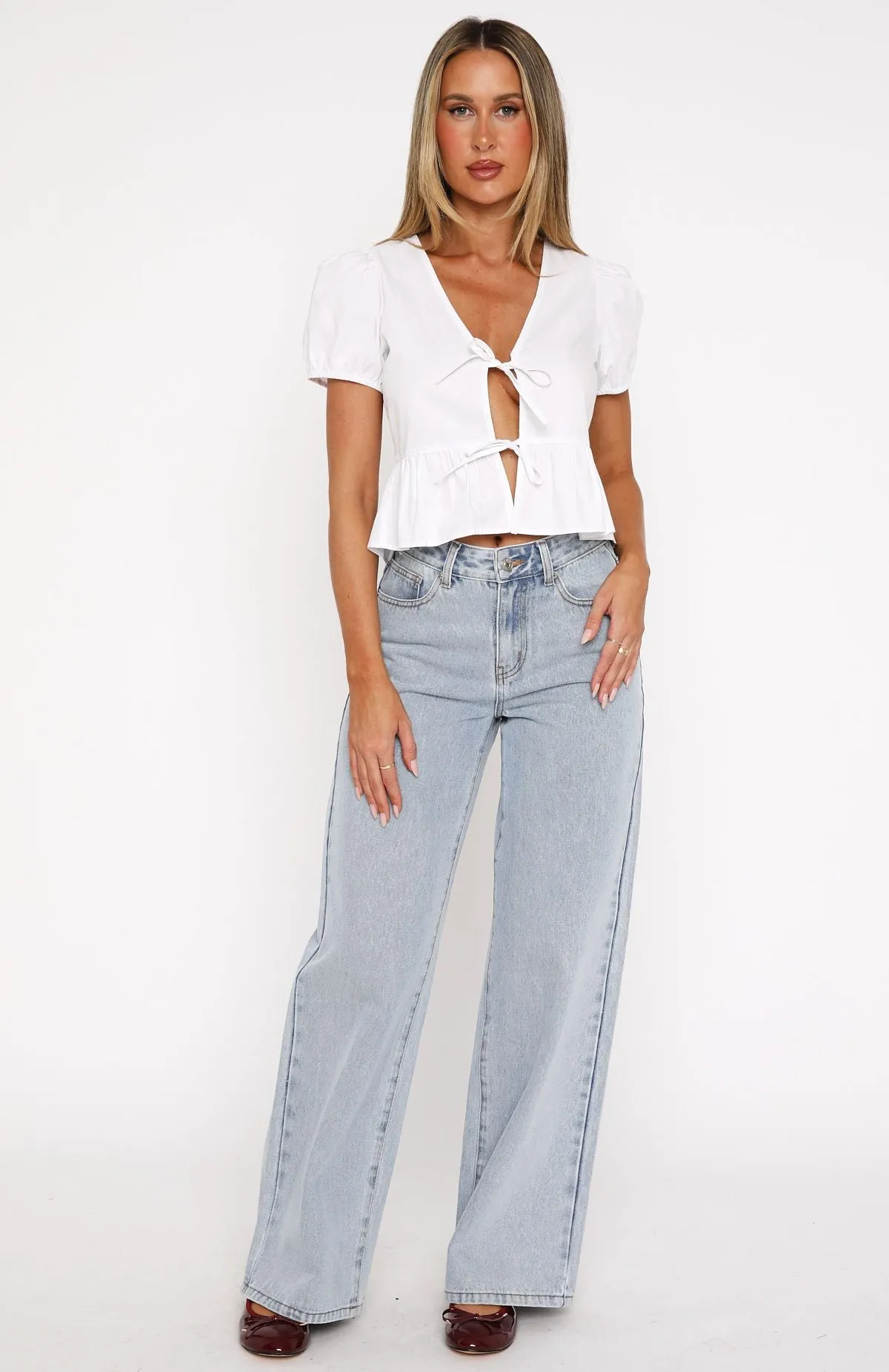 Lily Mid Rise Wide Leg Jeans Mid Blue sold by White Fox Boutique product image thumbnail 3