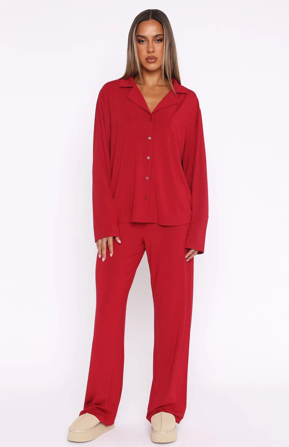 Pillow Talk Long Sleeve Pyjama Set Red sold by White Fox Boutique product image thumbnail 2