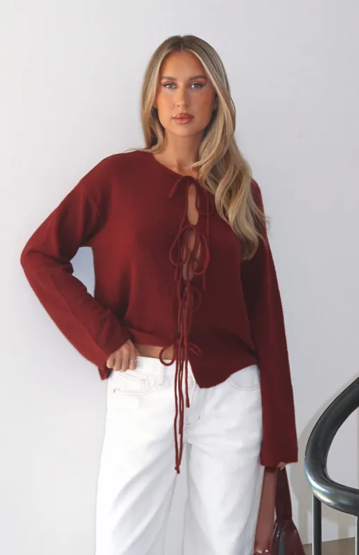 Perfecting My Art Cardigan Burgundy sold by White Fox Boutique