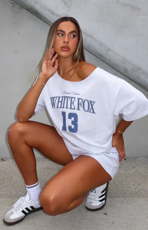 Everything In Time Off Shoulder Oversized Tee Grey Marle made by White Fox Boutique