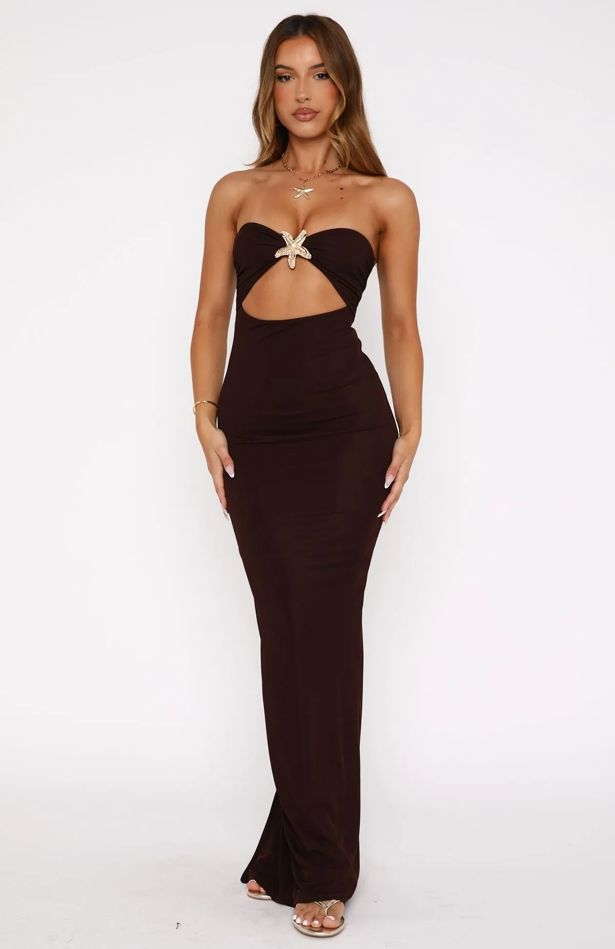 Pray For Forgiveness Strapless Maxi Dress Chocolate sold by White Fox Boutique product image thumbnail 2