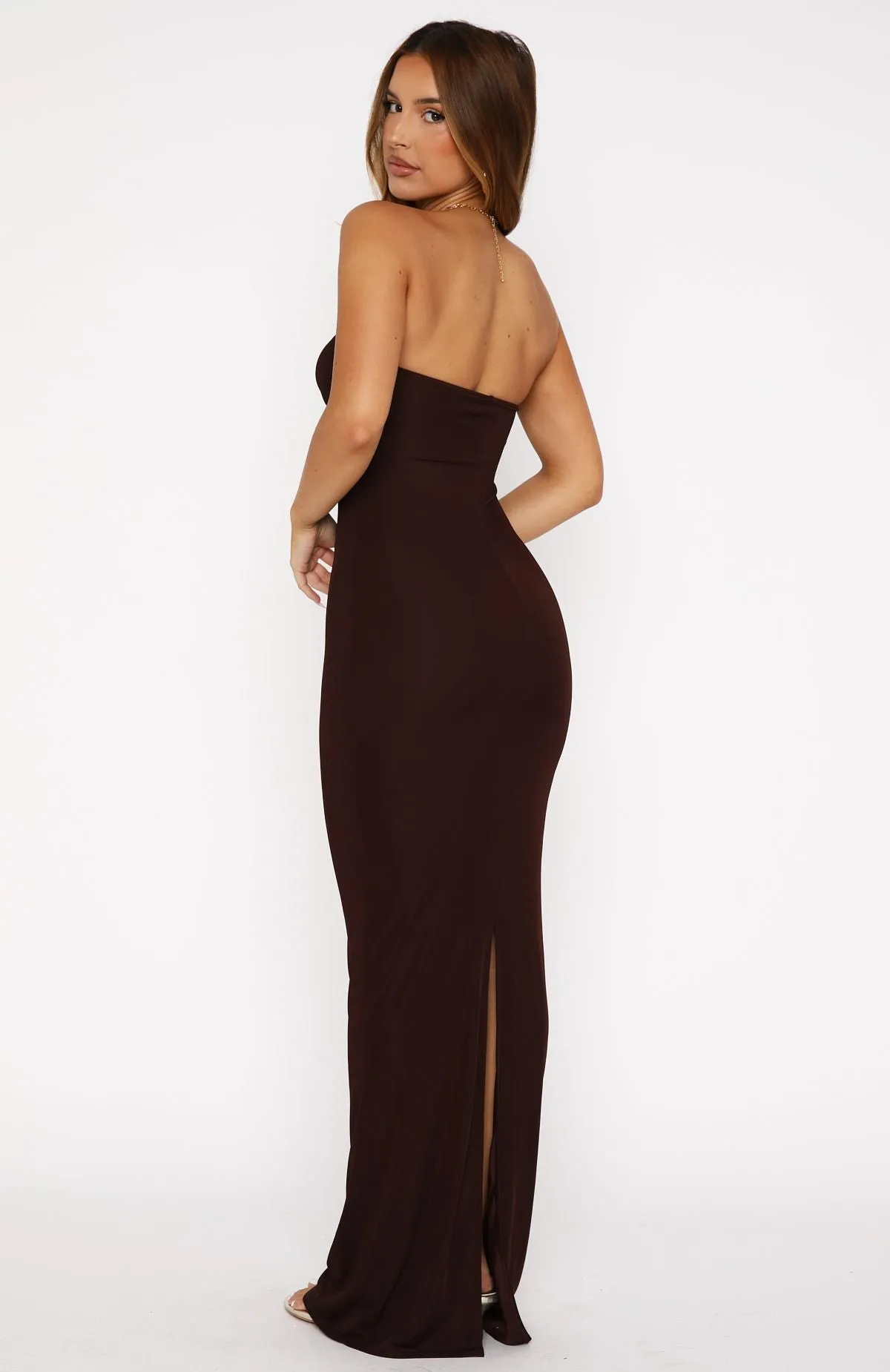 Pray For Forgiveness Strapless Maxi Dress Chocolate sold by White Fox Boutique product image thumbnail 4