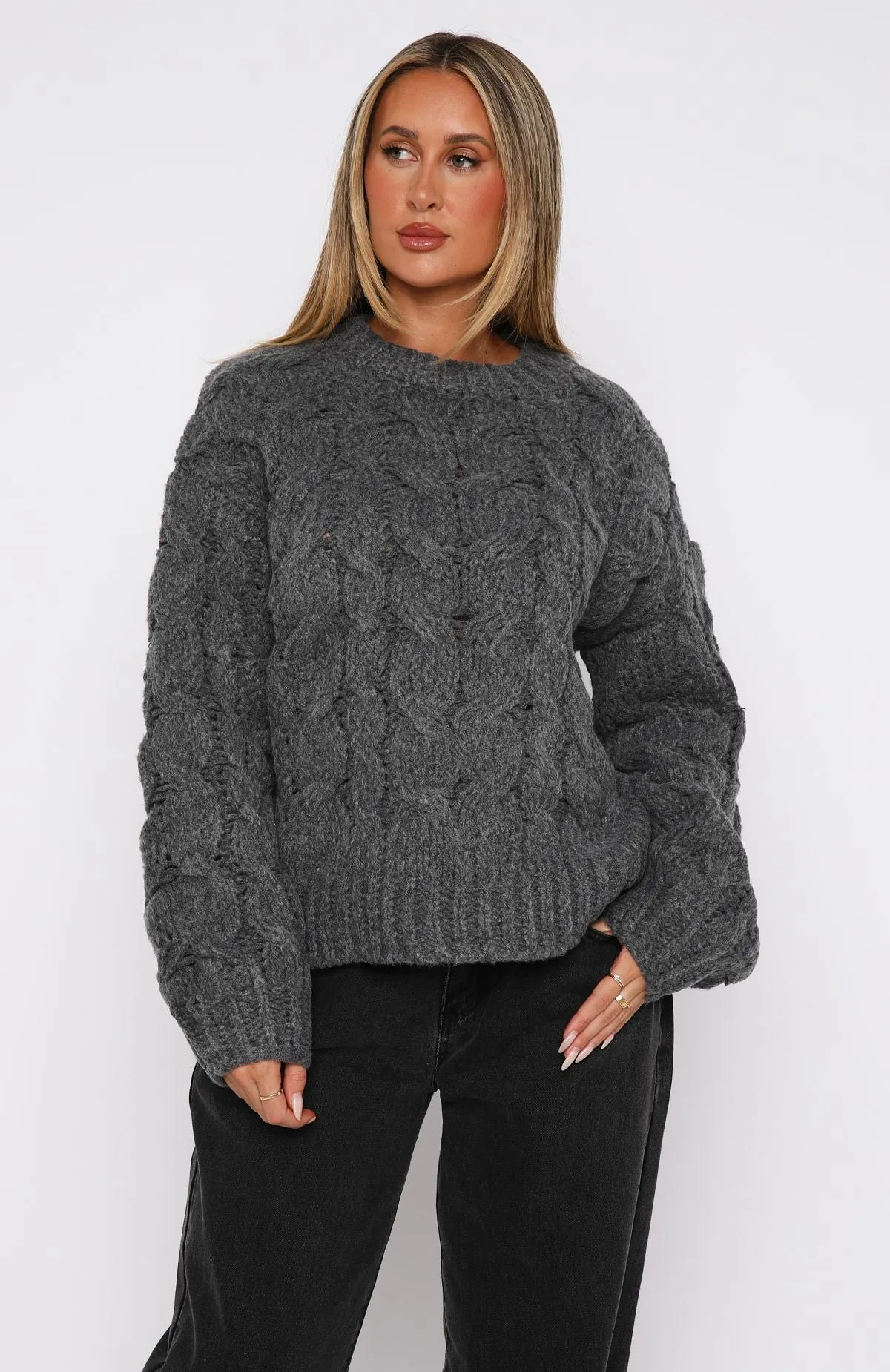 Real Feelings Oversized Knit Sweater Grey sold by White Fox Boutique product image thumbnail 2