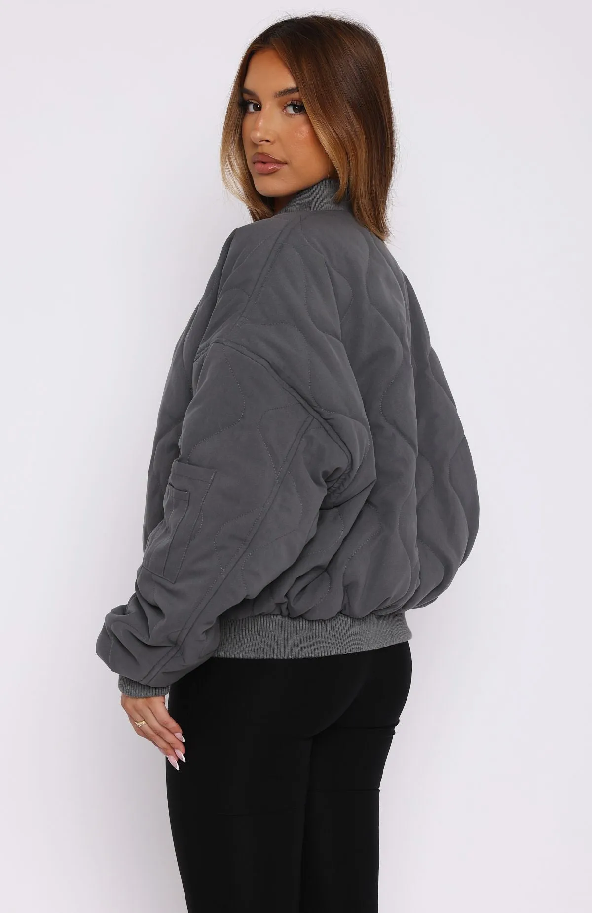 Soft Love Bomber Jacket Charcoal sold by White Fox Boutique product image thumbnail 4