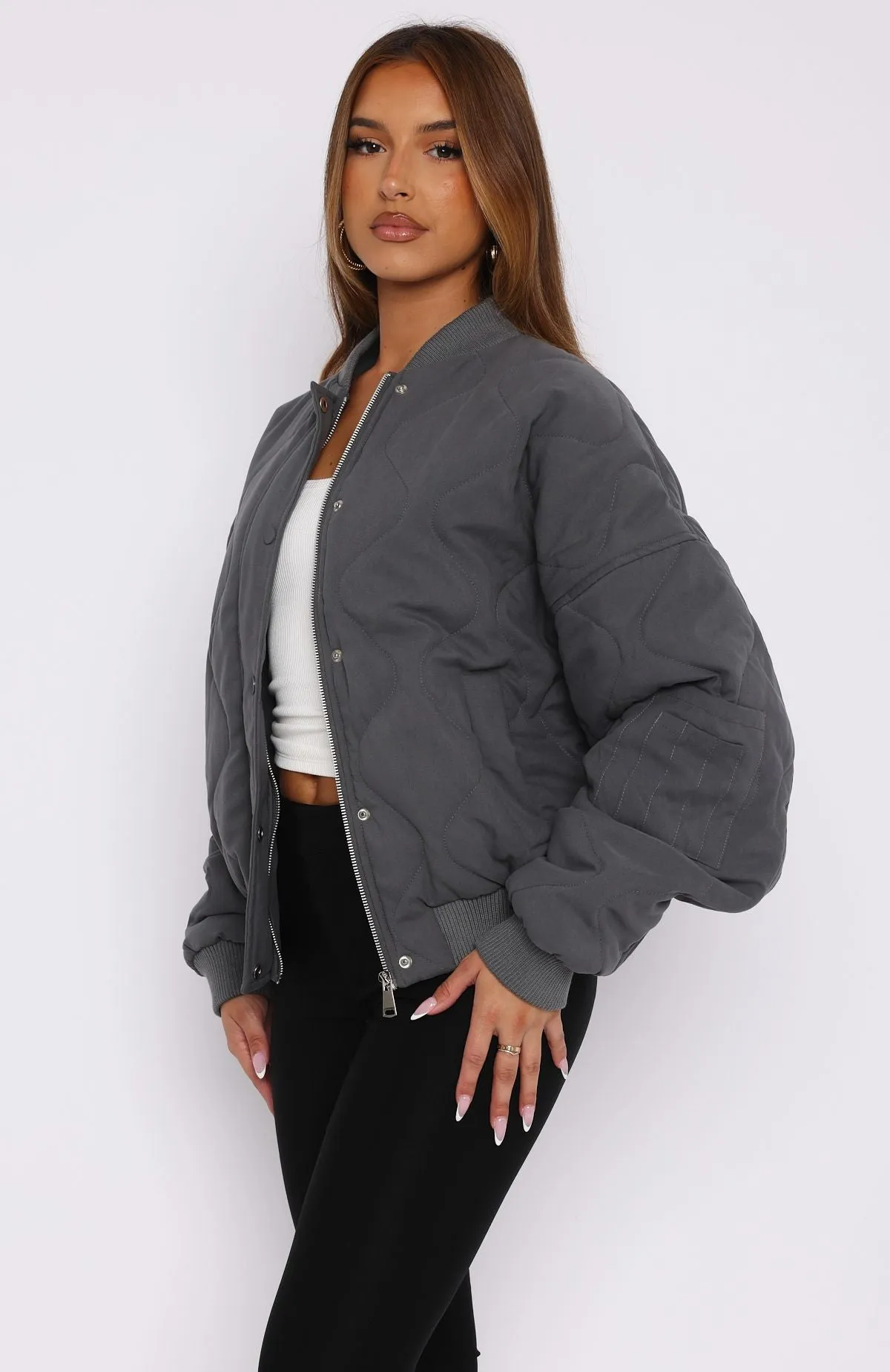 Soft Love Bomber Jacket Charcoal sold by White Fox Boutique product image thumbnail 3