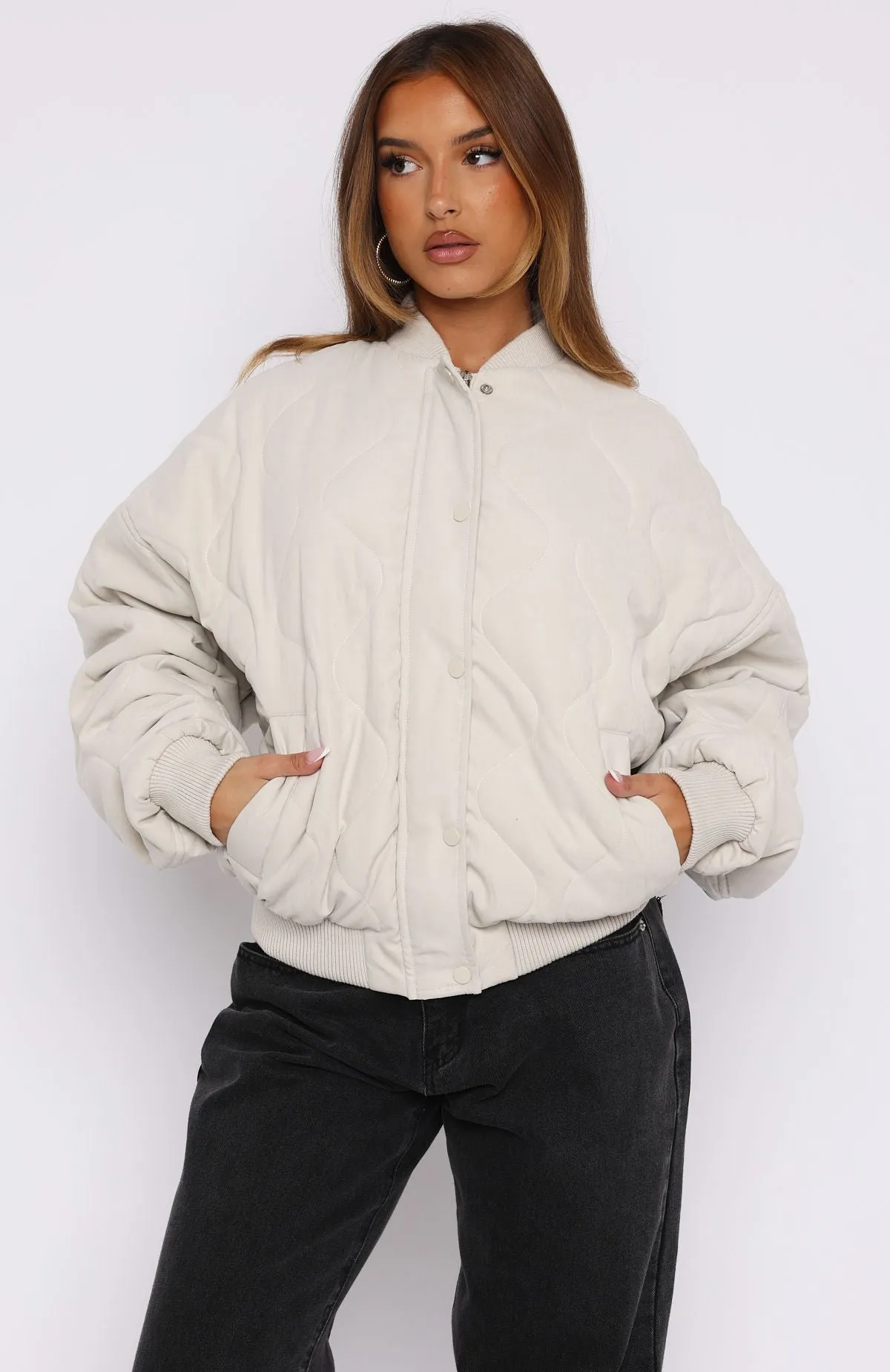 Soft Love Bomber Jacket Beige sold by White Fox Boutique product image thumbnail 5