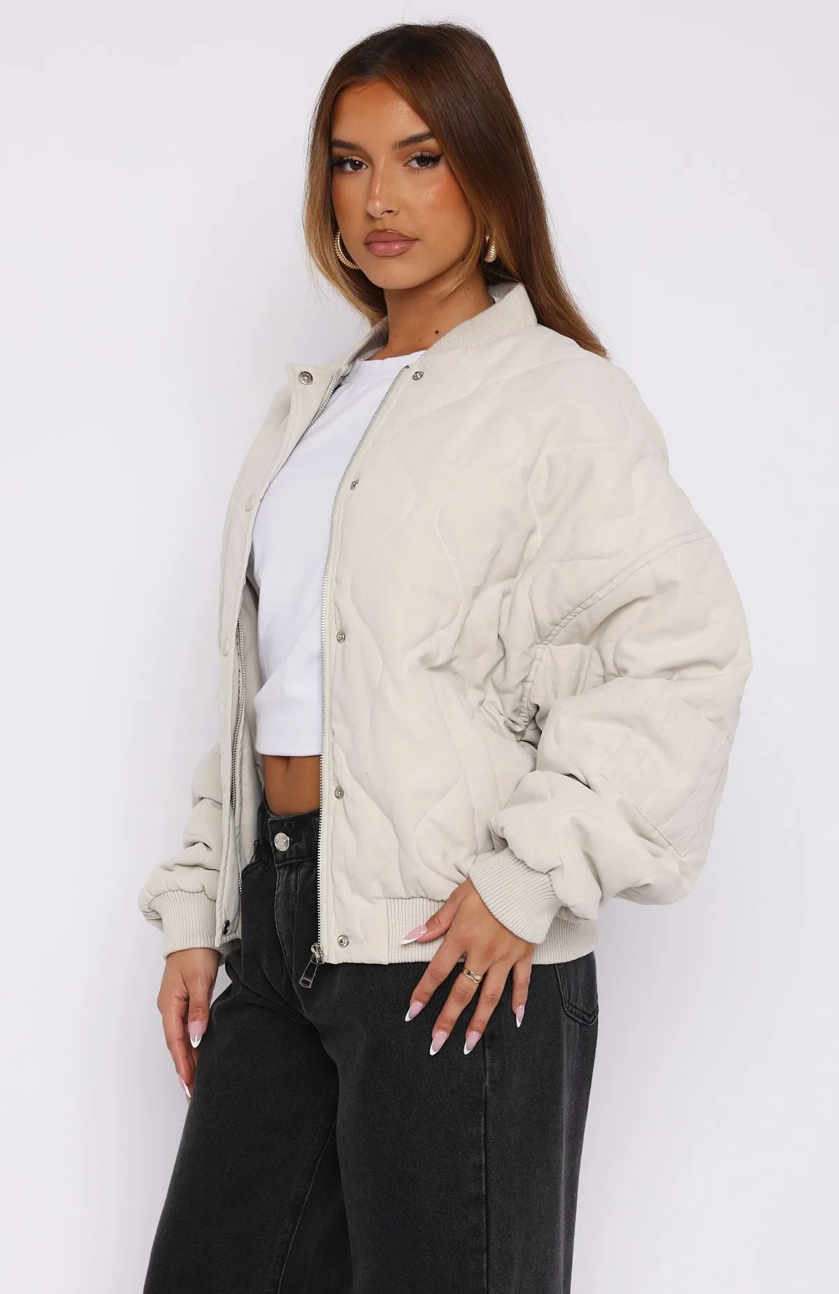 Soft Love Bomber Jacket Beige sold by White Fox Boutique product image thumbnail 3
