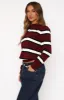 Standing Tall Knitted Polo Sweater Burgundy Stripe sold by White Fox Boutique