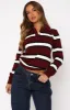 Standing Tall Knitted Polo Sweater Burgundy Stripe sold by White Fox Boutique