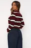 Standing Tall Knitted Polo Sweater Burgundy Stripe sold by White Fox Boutique