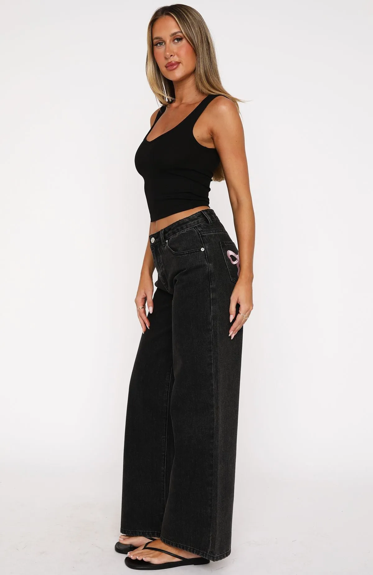 About A Girl Mid Rise Wide Leg Jeans Black Acid sold by White Fox Boutique product image thumbnail 3