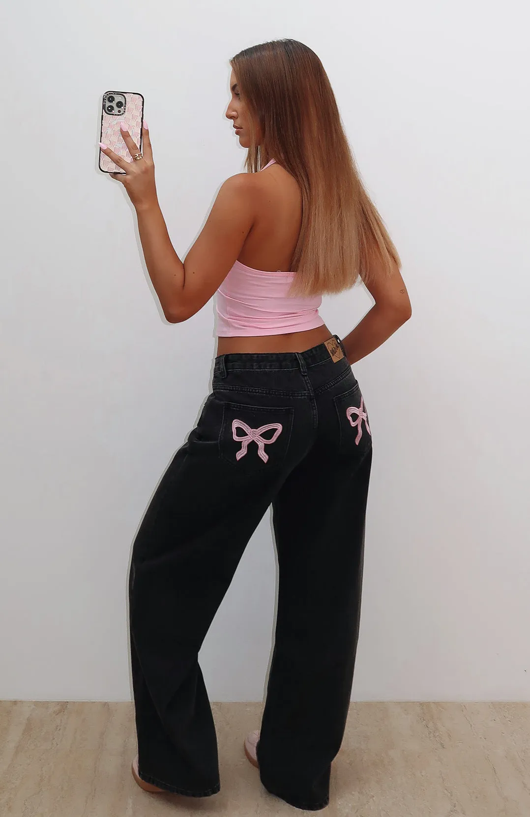 About A Girl Mid Rise Wide Leg Jeans Black Acid sold by White Fox Boutique