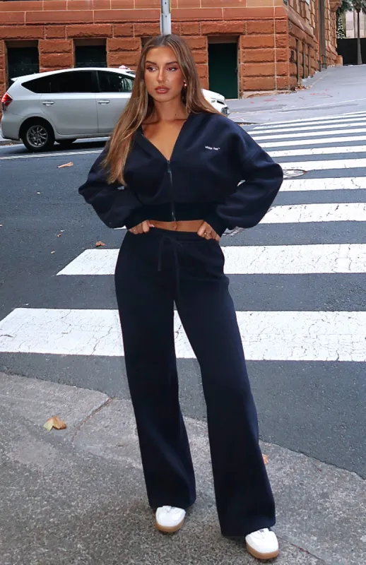 Straight Forward Wide Leg Sweatpants Navy sold by White Fox Boutique