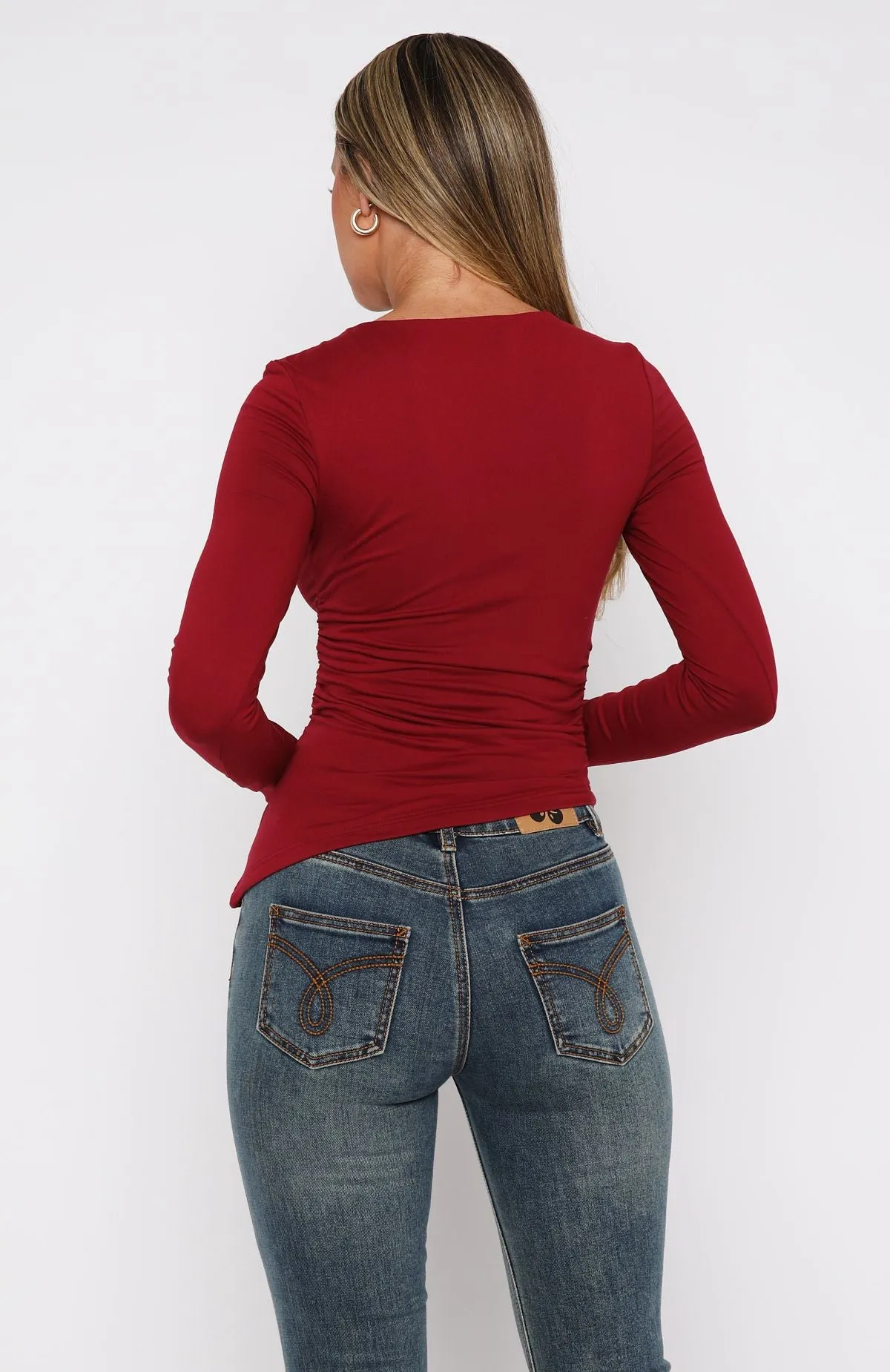 She Don't Play Long Sleeve Top Wine sold by White Fox Boutique product image thumbnail 4