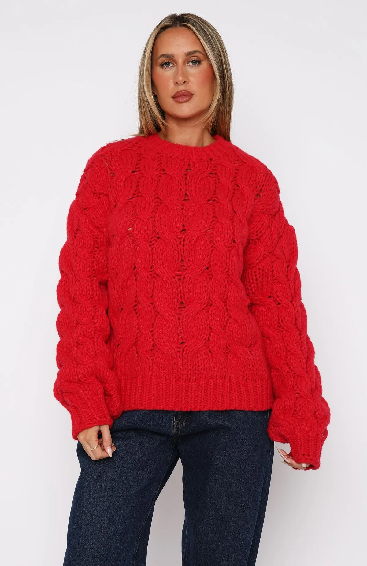 Real Feelings Oversized Knit Sweater Cherry Red sold by White Fox Boutique product image thumbnail 2