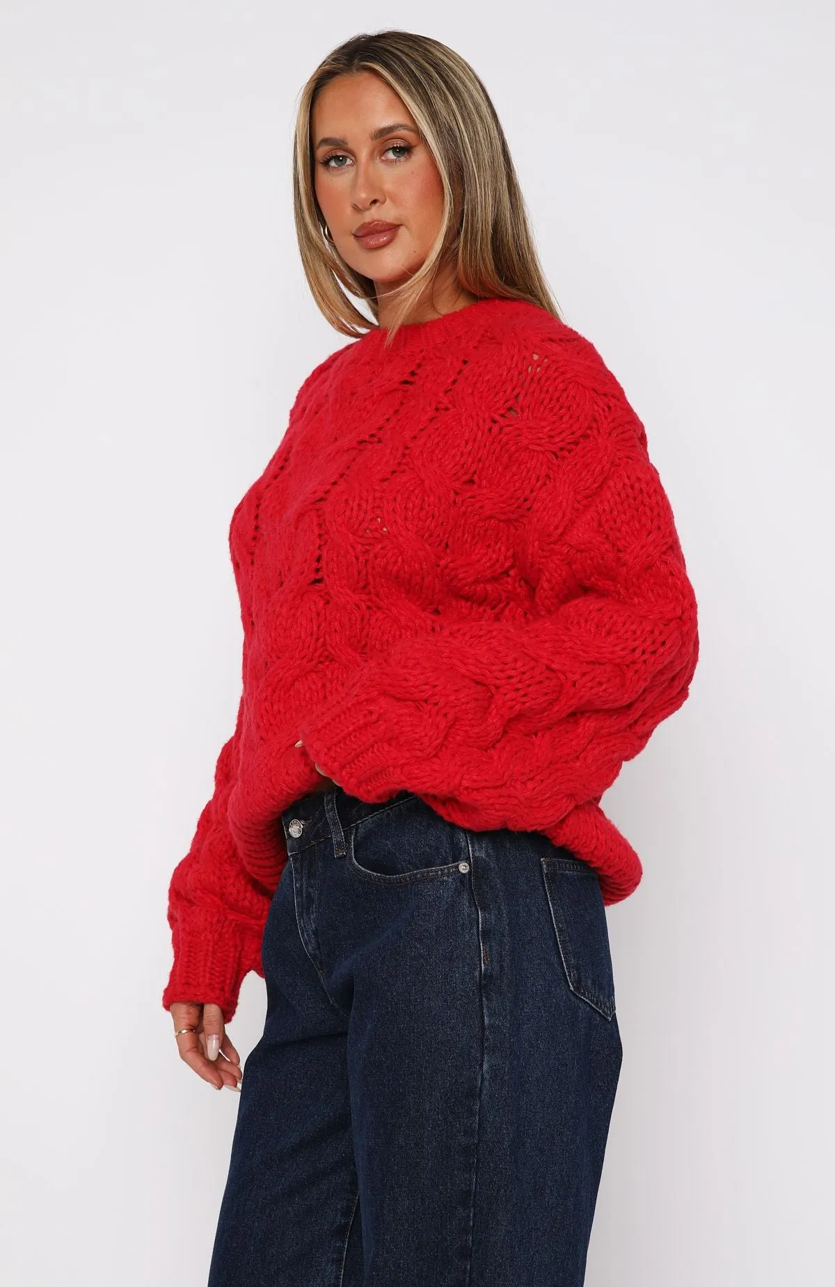 Real Feelings Oversized Knit Sweater Cherry Red sold by White Fox Boutique product image thumbnail 3