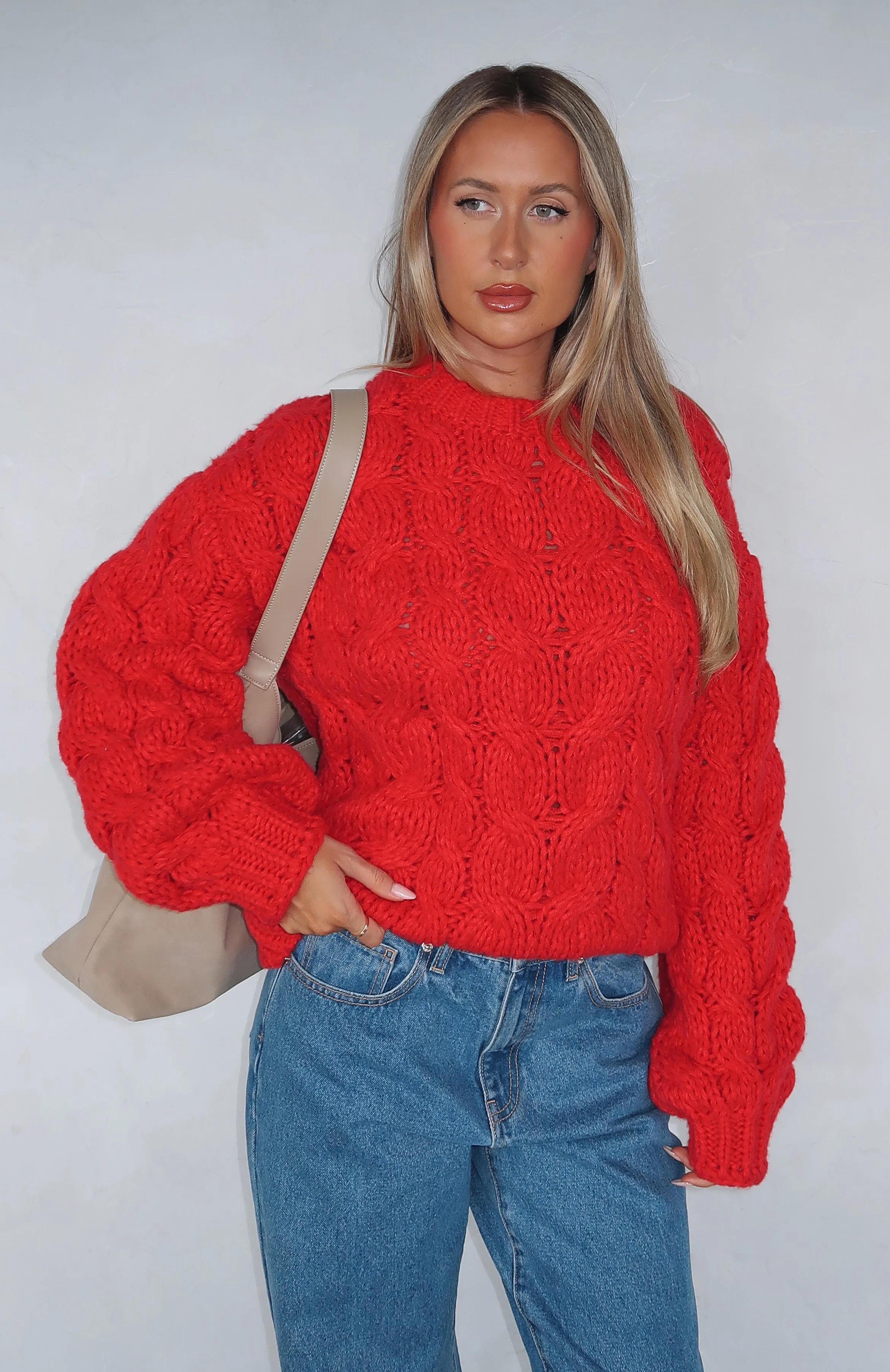 Real Feelings Oversized Knit Sweater Cherry Red sold by White Fox Boutique