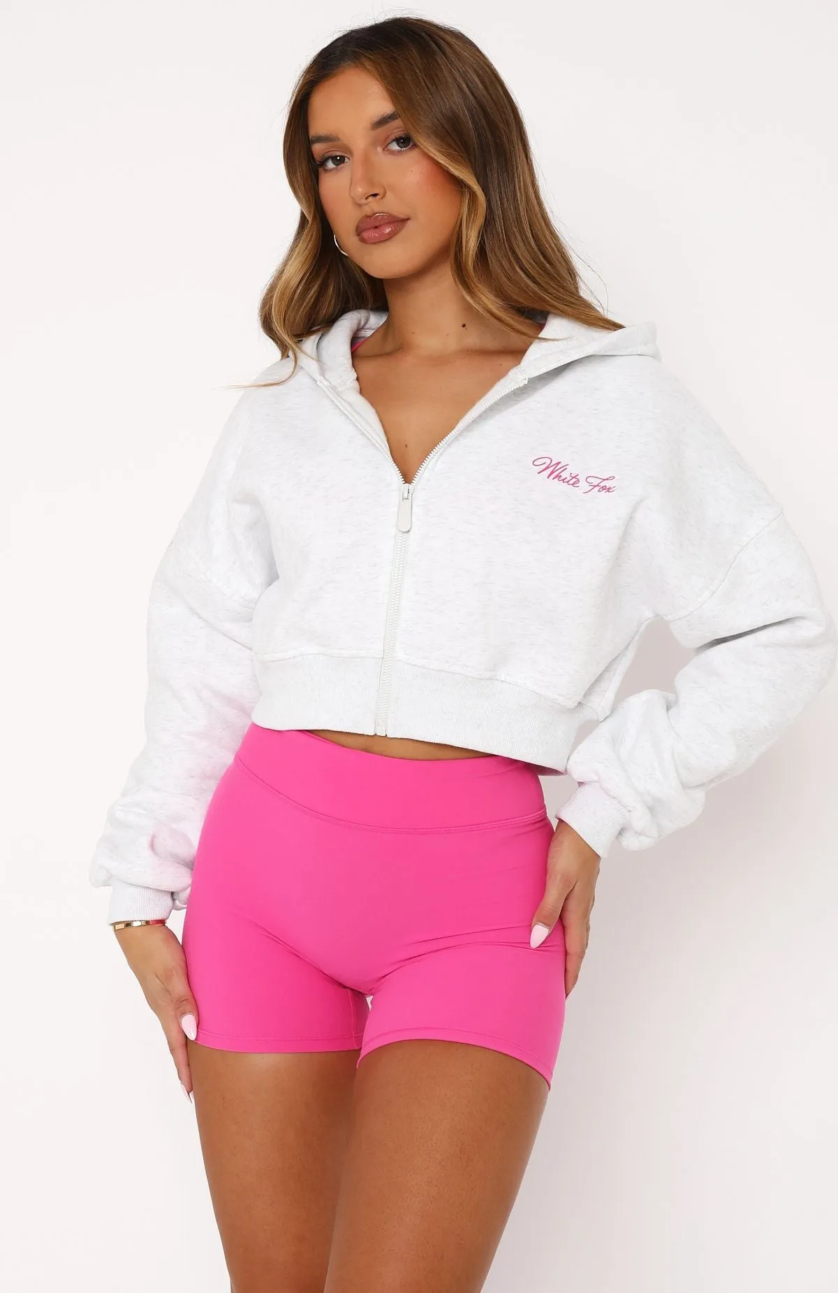Stepping Out Cropped Hoodie Grey Marle/Pink sold by White Fox Boutique product image thumbnail 3