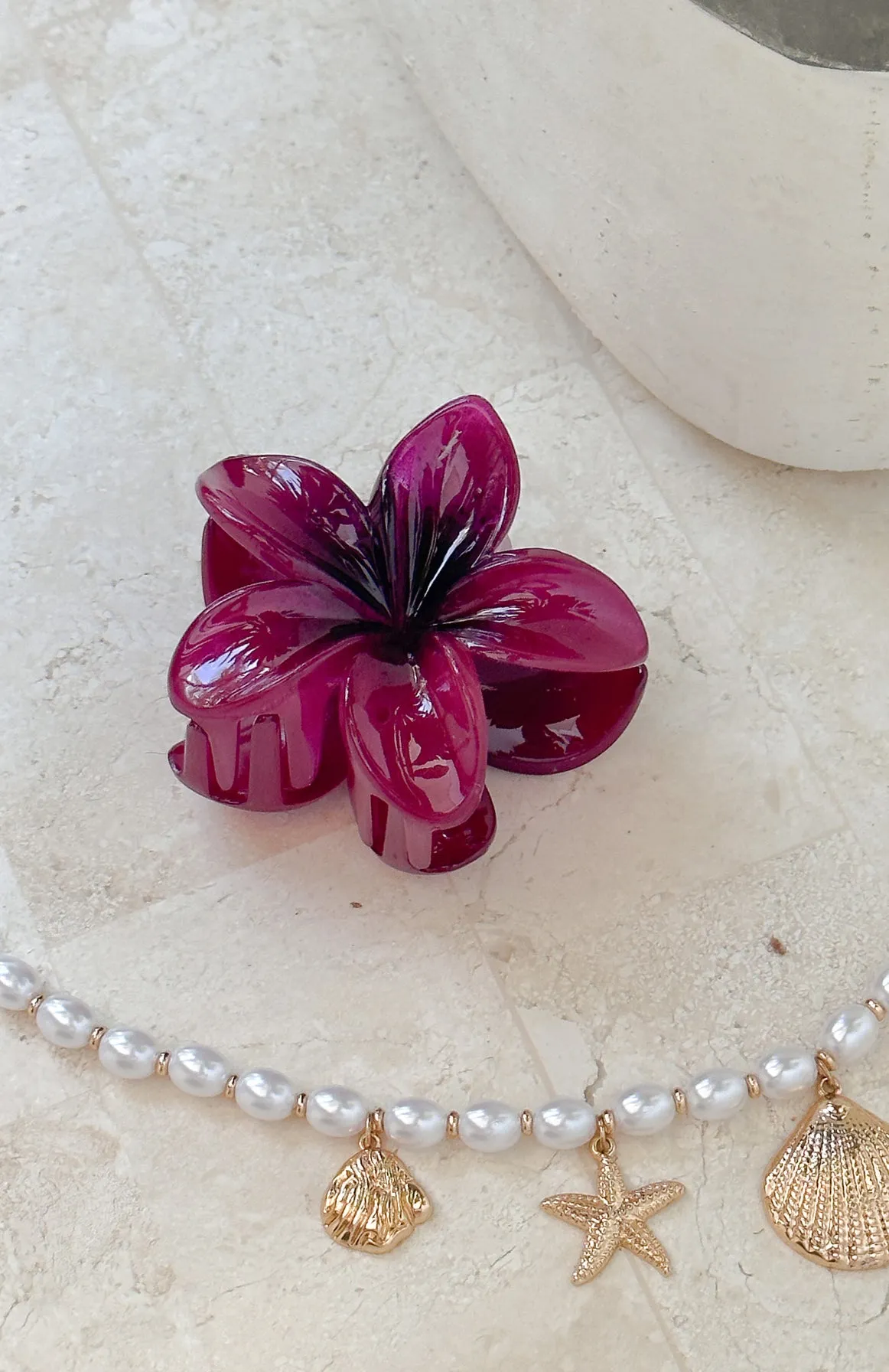 Floral Charm Hair Clip Burgundy sold by White Fox Boutique product image thumbnail 2