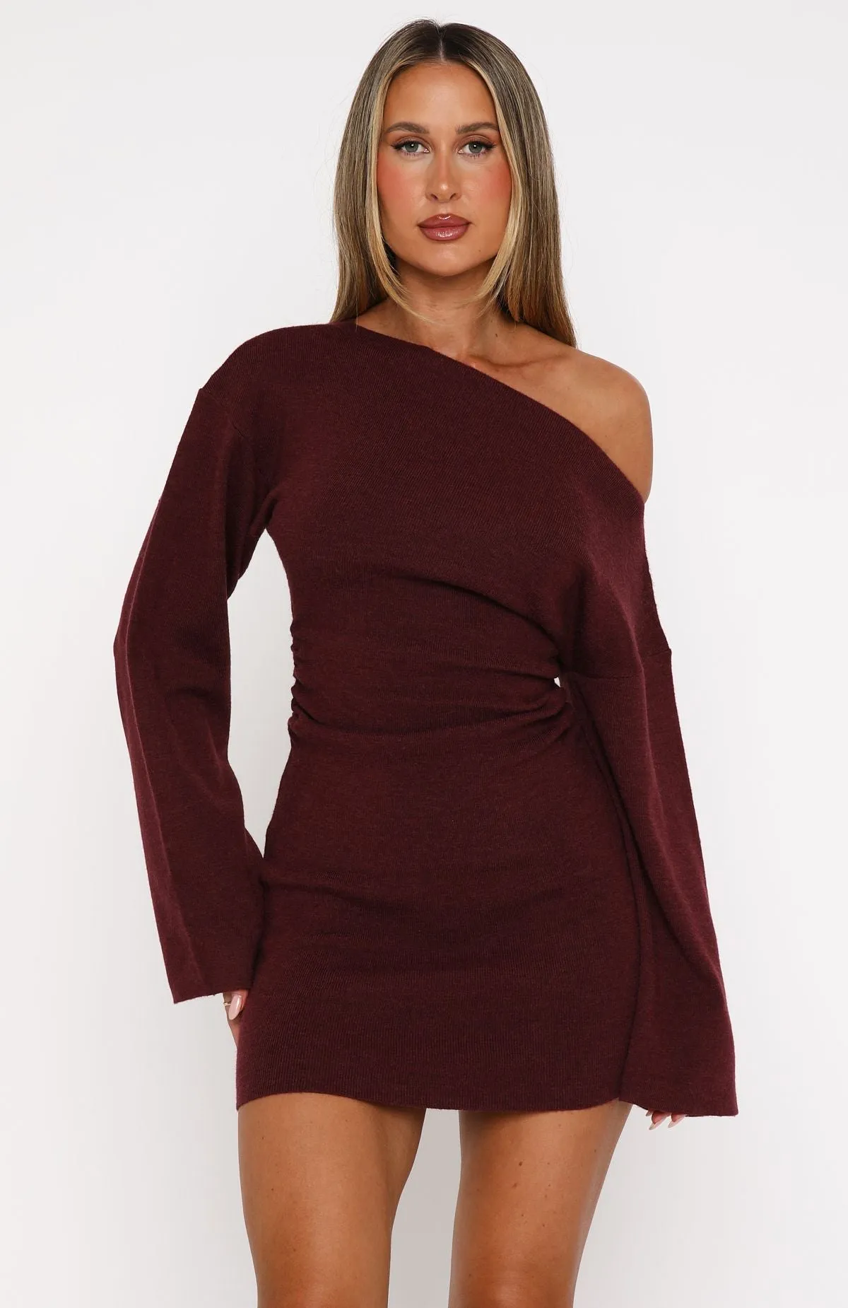 Strange World Long Sleeve Mini Dress Burgundy sold by White Fox Boutique product image thumbnail 2