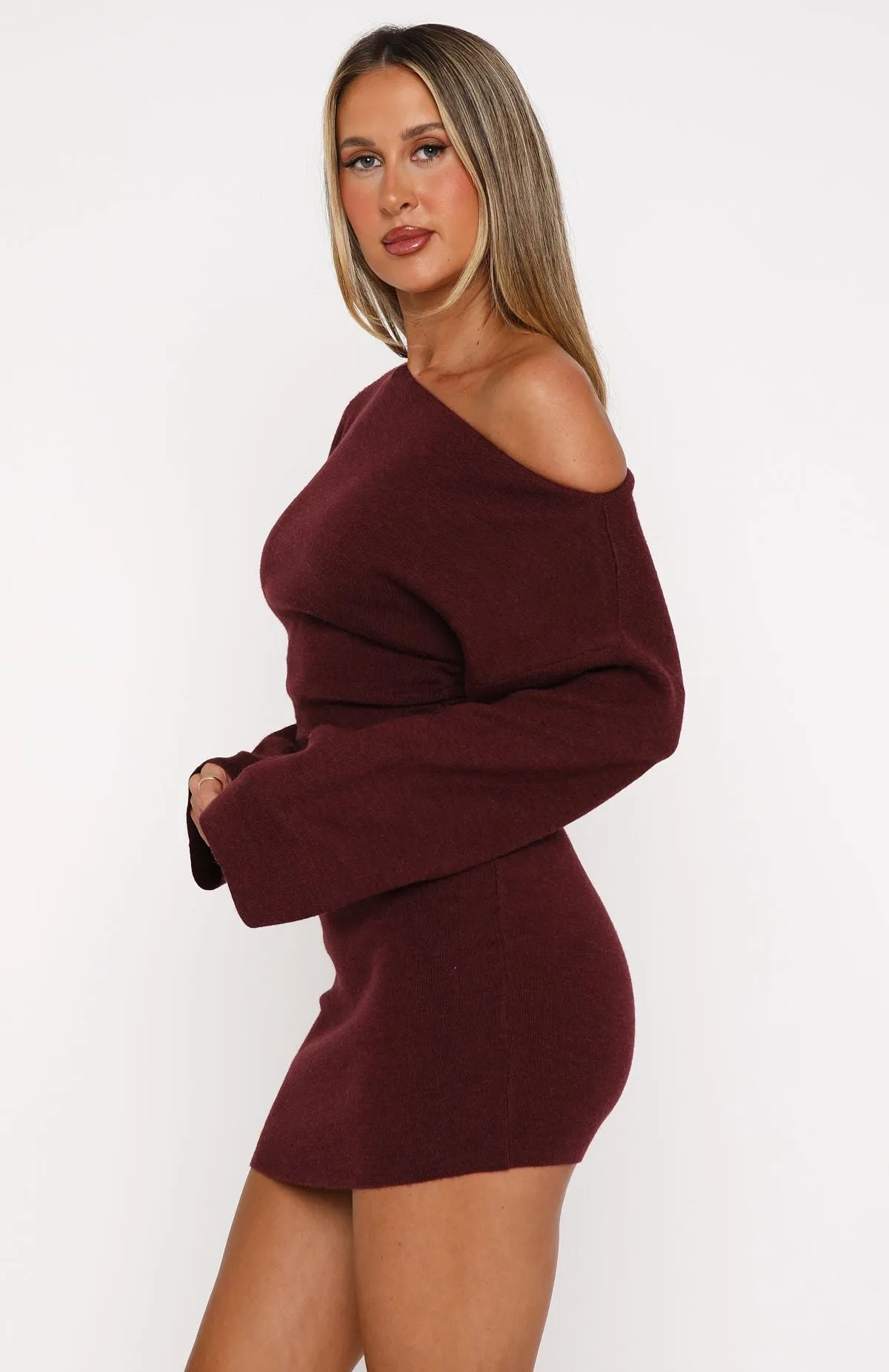 Strange World Long Sleeve Mini Dress Burgundy sold by White Fox Boutique product image thumbnail 3