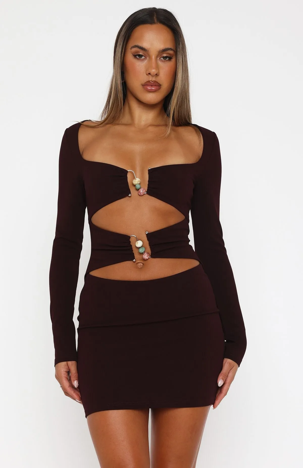 One Desire Long Sleeve Mini Dress Dark Burgundy sold by White Fox Boutique product image thumbnail 2