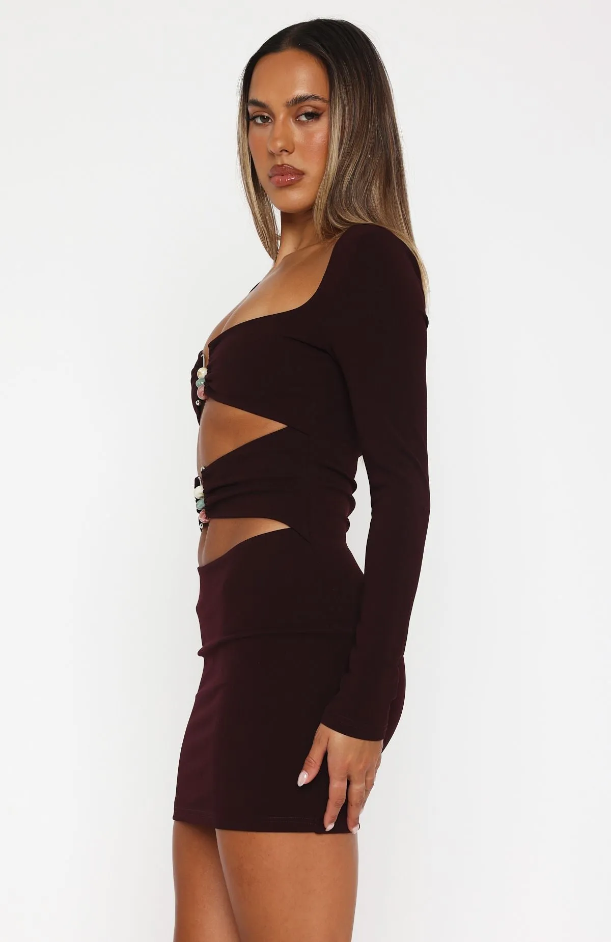 One Desire Long Sleeve Mini Dress Dark Burgundy sold by White Fox Boutique product image thumbnail 3