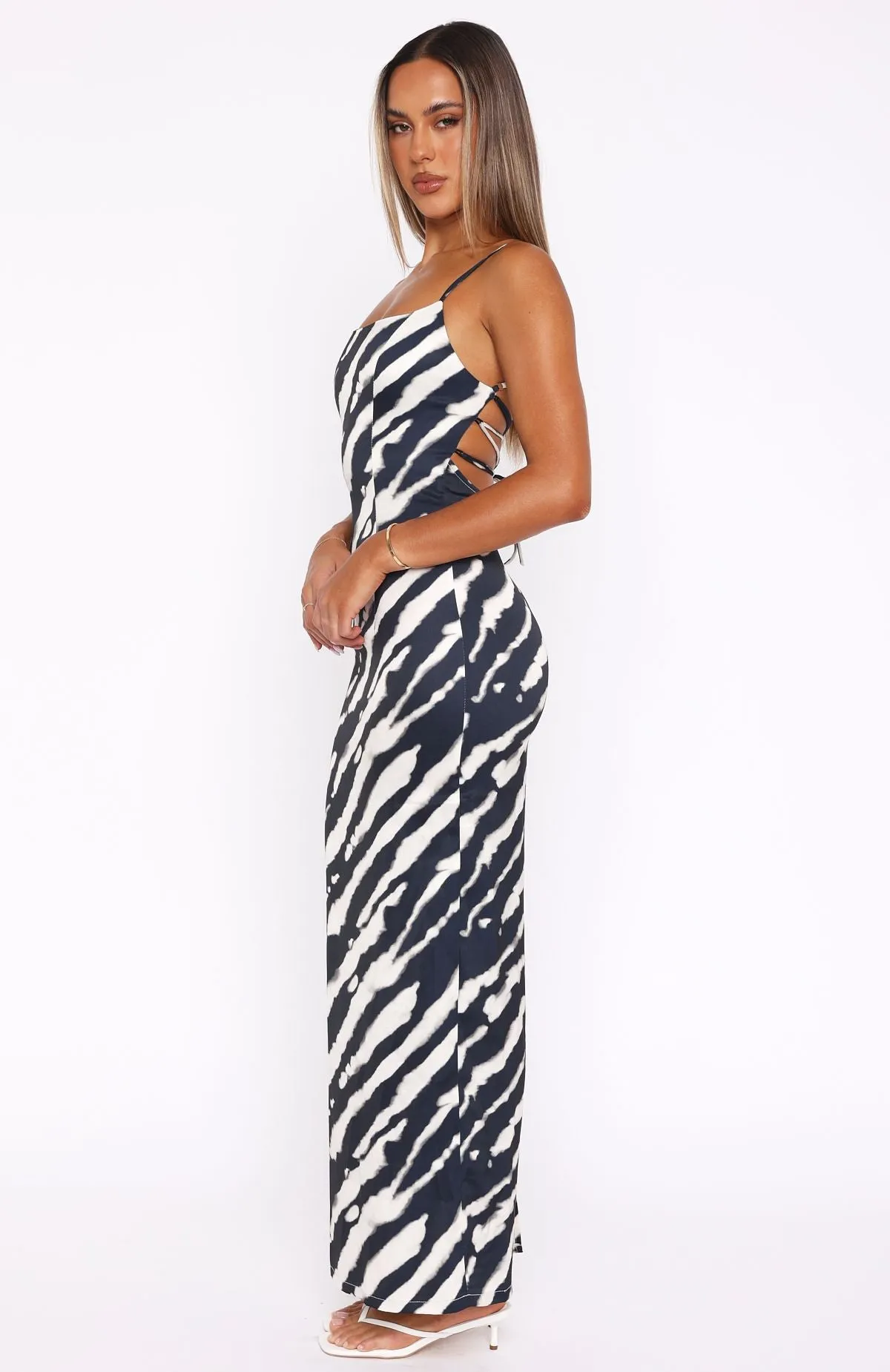 Just A Fan Maxi Dress Black Abstract Stripe sold by White Fox Boutique product image thumbnail 3